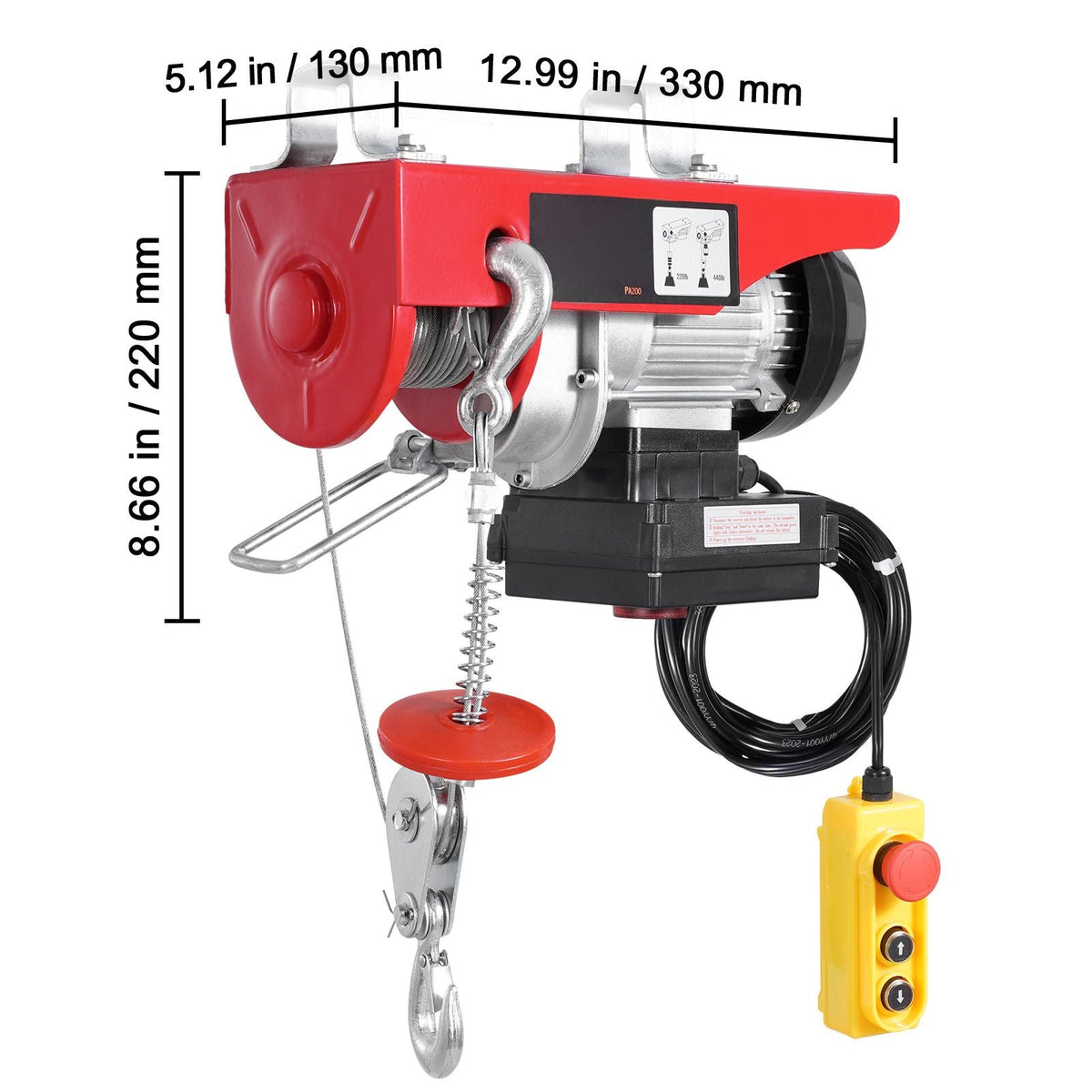 Electric Hoist, 440 lbs 120V Electric Winch with 328 ft Wireless & 14 ft Wired Remote Control, 40 ft Single Cable Lifting Height, Single/Double Slings, Lift Hoist for Garage Warehouse Factory