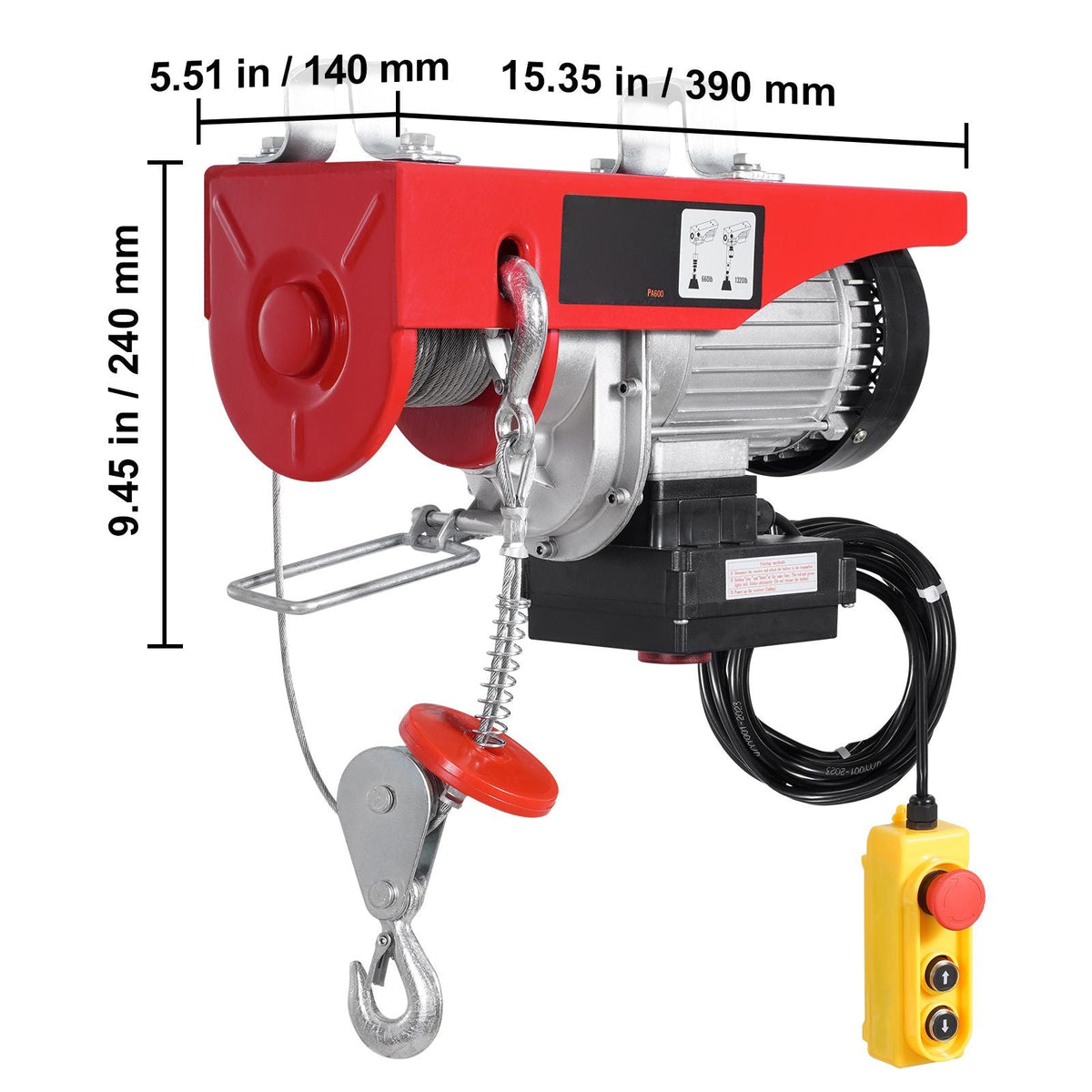 Electric Hoist Crane Winch 1320 lbs 328 ft Wireless & 14 ft Wired Remote