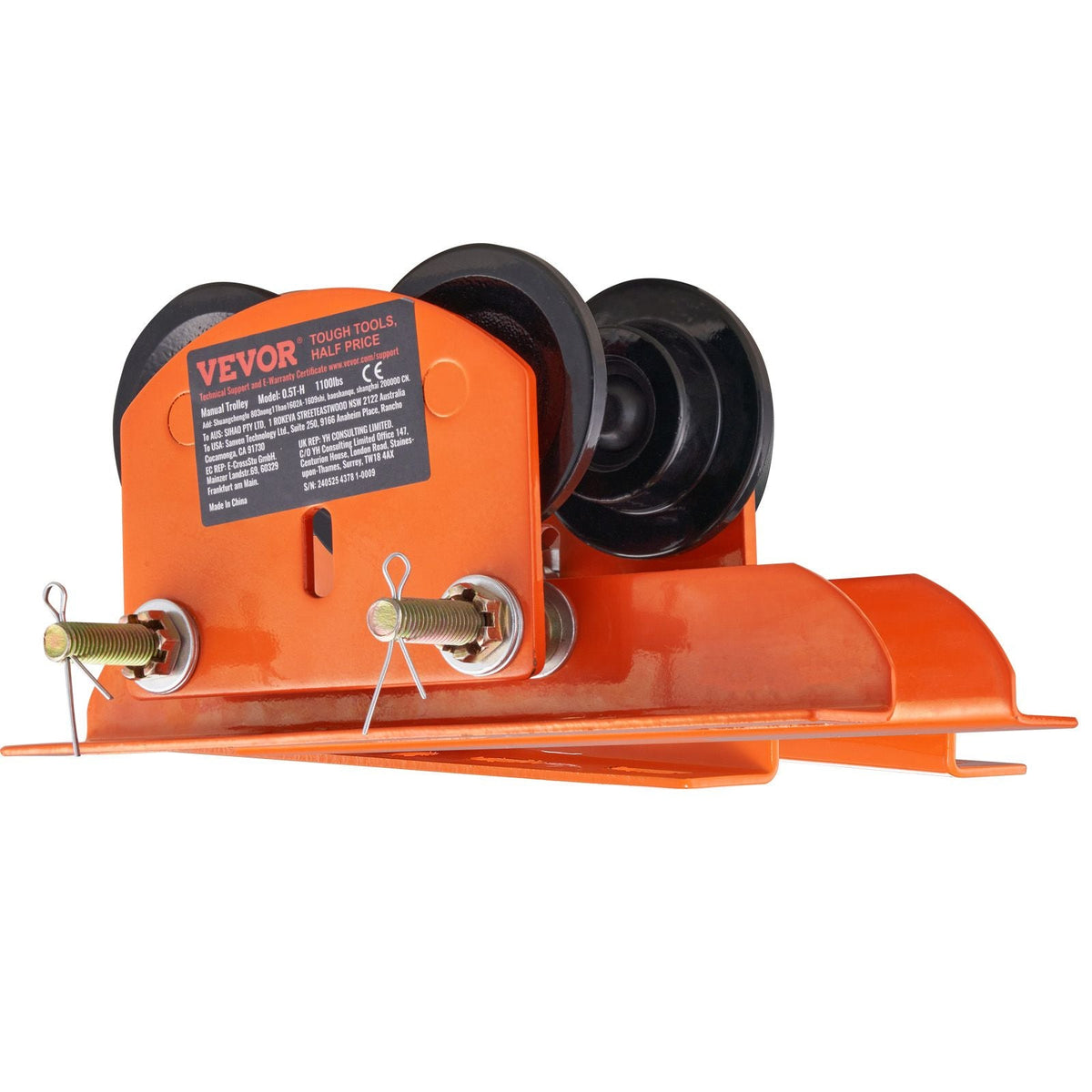 Electric Hoist Manual Trolley, 1100 lbs/0.5 Ton Capacity for PA200 PA250 PA300 PA400 PA500, Push Beam Trolley with Dual Wheels, 2.36"-4.72" Adjustable Flange Width for Straight Curved I Beam