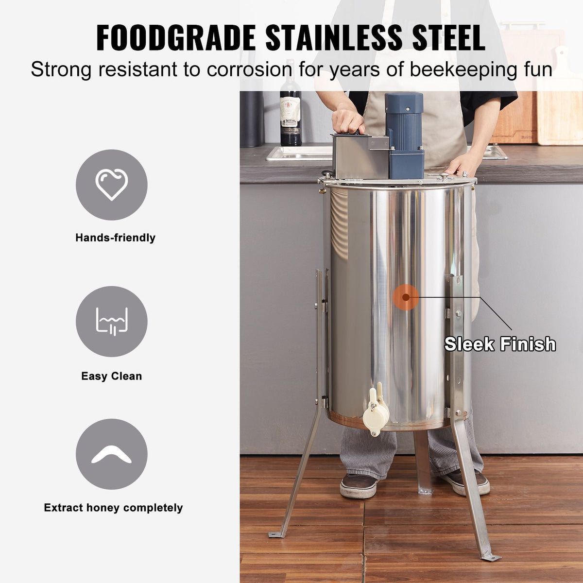 Electric Honey Extractor, 2/4 Frames Honey Spinner Extractor, Stainless Steel Beekeeping Extraction, Apiary Centrifuge Equipment with Height Adjustable Stand, Honeycomb Drum Spinner with Lid