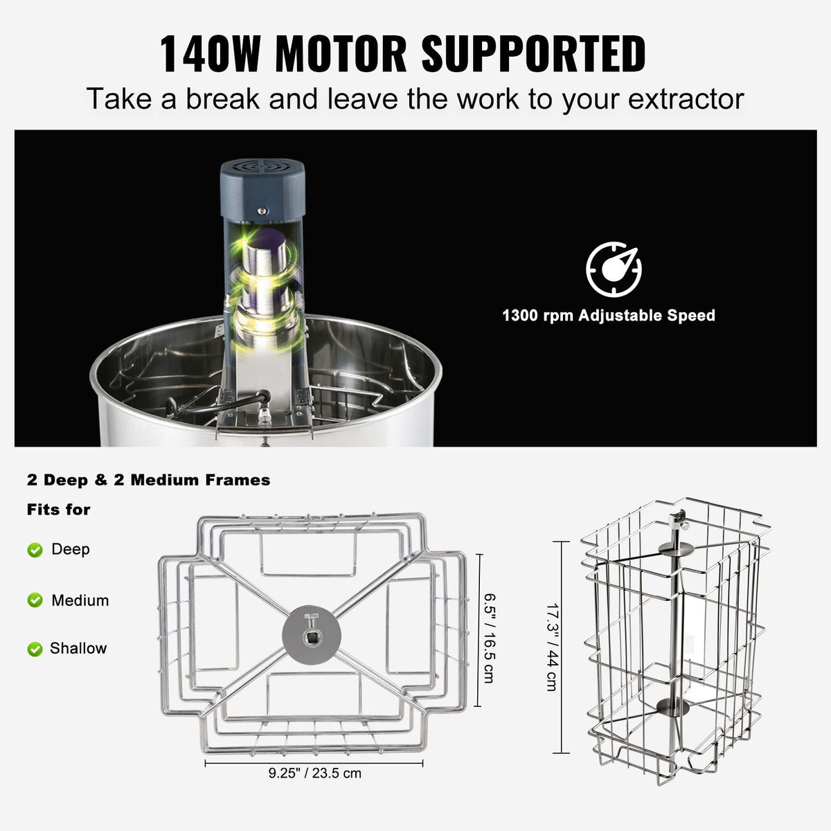 Electric Honey Extractor, 2/4 Frames Honey Spinner Extractor, Stainless Steel Beekeeping Extraction, Apiary Centrifuge Equipment with Height Adjustable Stand, Honeycomb Drum Spinner with Lid