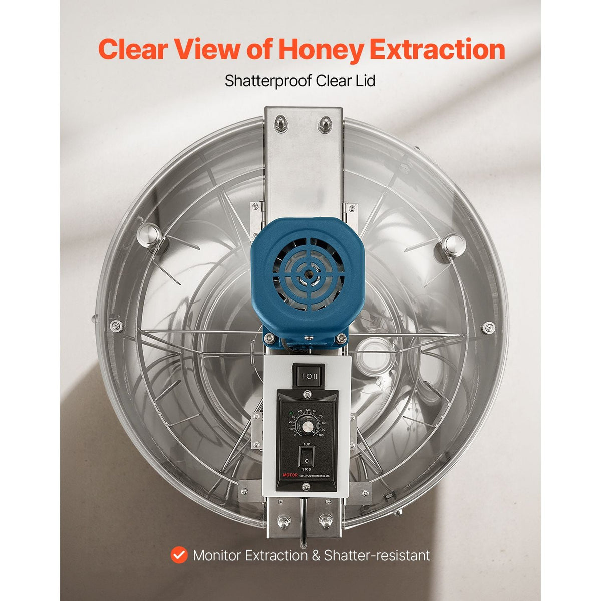 Electric Honey Extractor, 6 Frame Honey Spinner with Transparent Lid, 140W Stainless Steel Honeycomb Drum Spinner, Height Adjustable, Honeycomb Extraction Equipment for Beekeeping