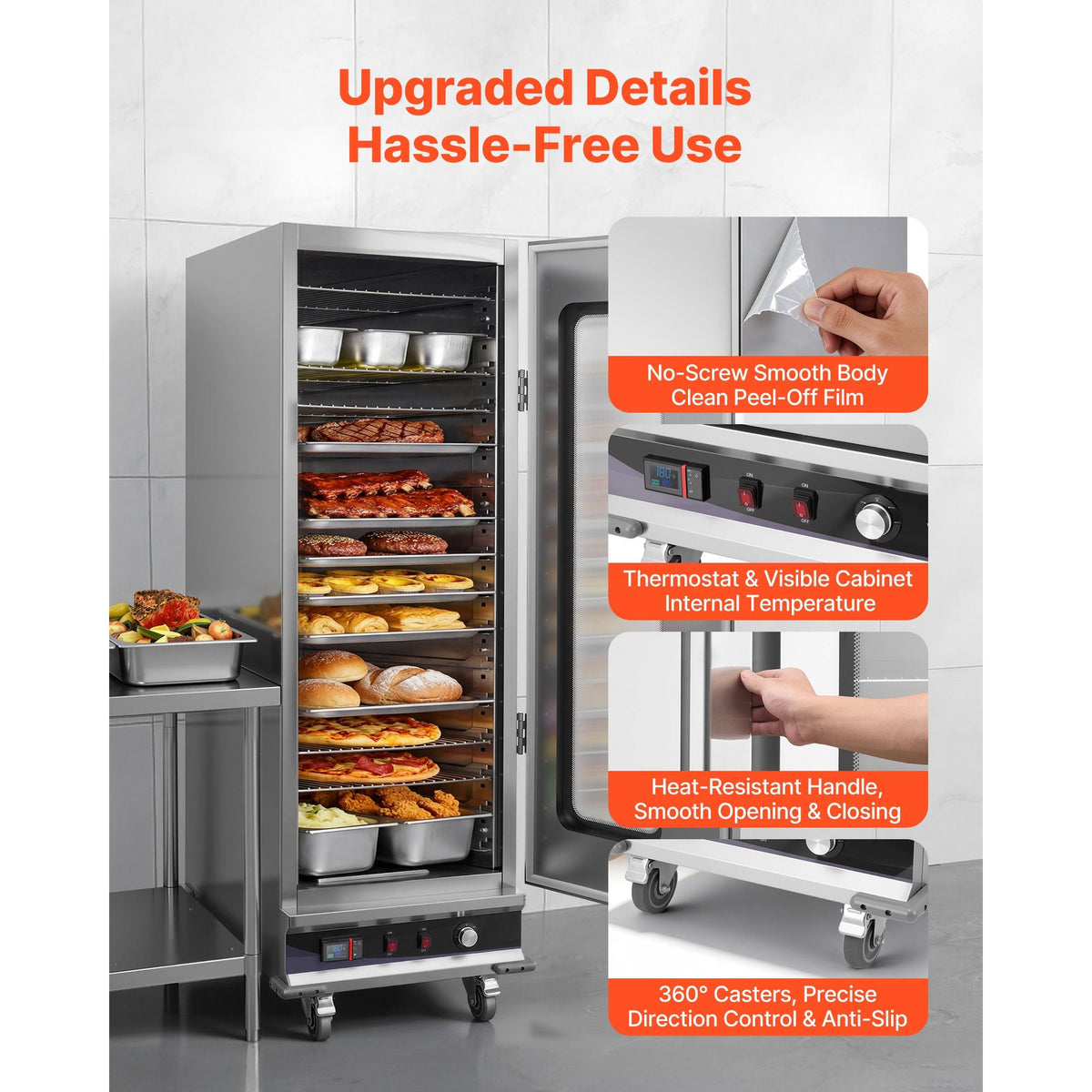 Electric Hot Box Food Warmer, 16-Tier Commercial Warming Cabinet with Water Tray, Glass Door and Adjustable Shelves, Stainless Steel Food Warmer Cabinet, for Restaurant, Kitchen, Pizza, Chicken
