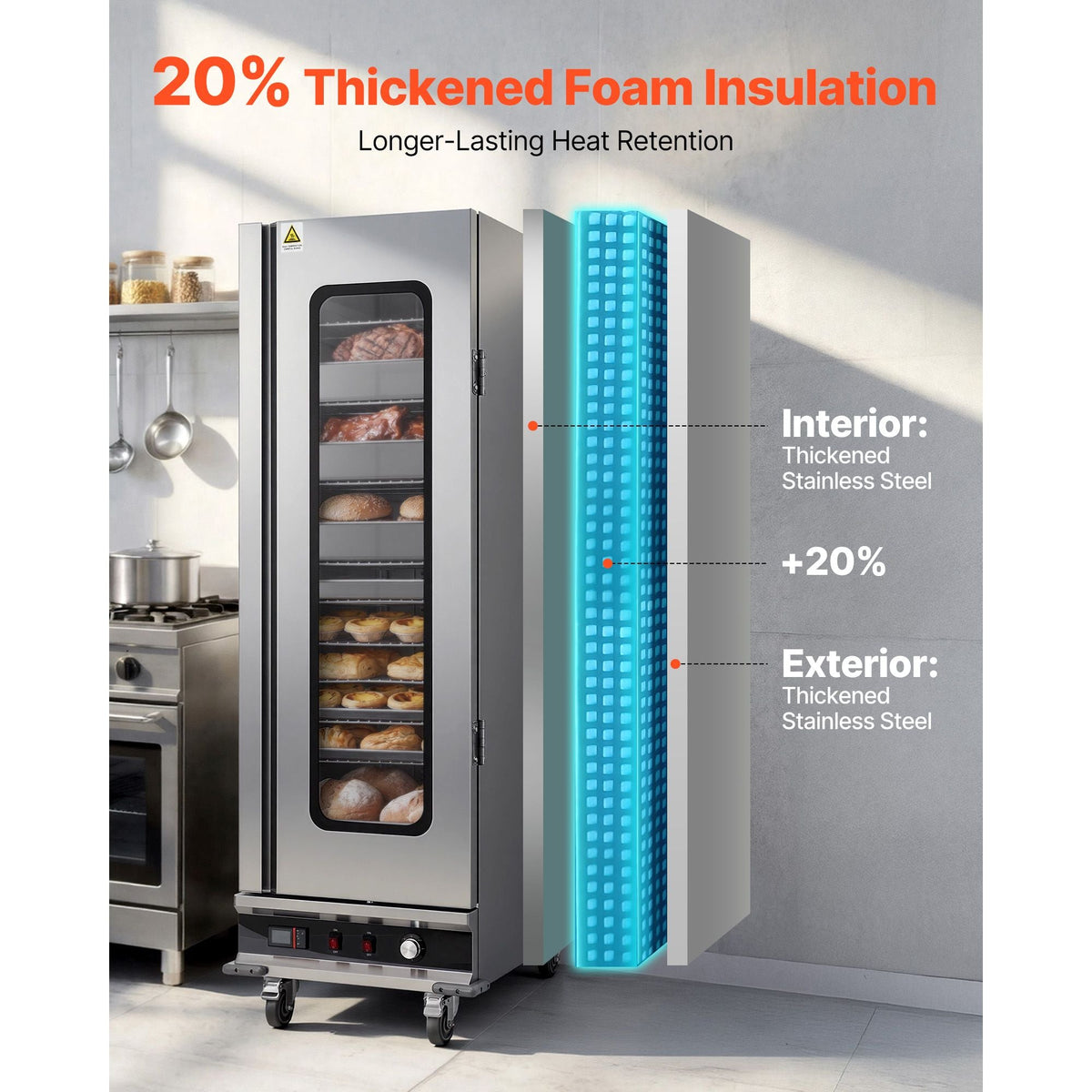 Electric Hot Box Food Warmer, 16-Tier Commercial Warming Cabinet with Water Tray, Glass Door and Adjustable Shelves, Stainless Steel Food Warmer Cabinet, for Restaurant, Kitchen, Pizza, Chicken