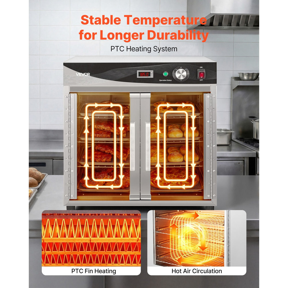 Electric Hot Box Food Warmer, 4-Tier Commercial Warming Cabinet with Water Tray, Glass Door and Adjustable Shelves, Stainless Steel Food Warmer Cabinet, for Restaurant, Kitchen, Pizza, Chicken