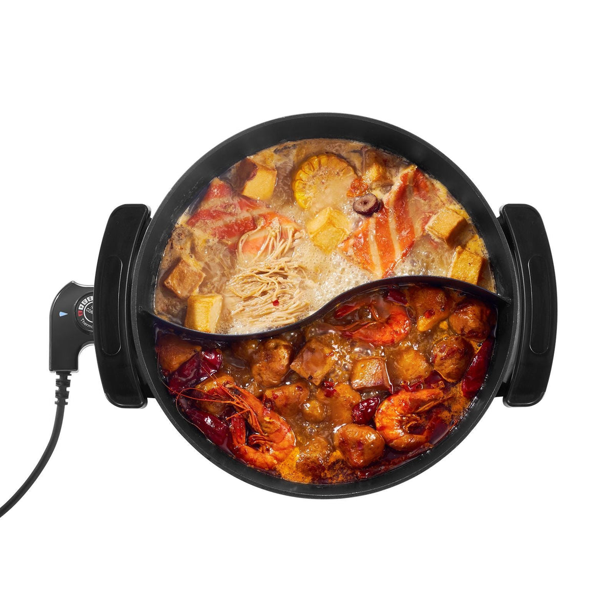 Electric Hot Pot, 1360W 5 L Double-flavor Shabu Shabu Pot, Non-Stick Electric Cooker with Divider, Clear Glass Lid, Temperature control, Chinese Hotpot for 6-10 People Family Dinning & Party