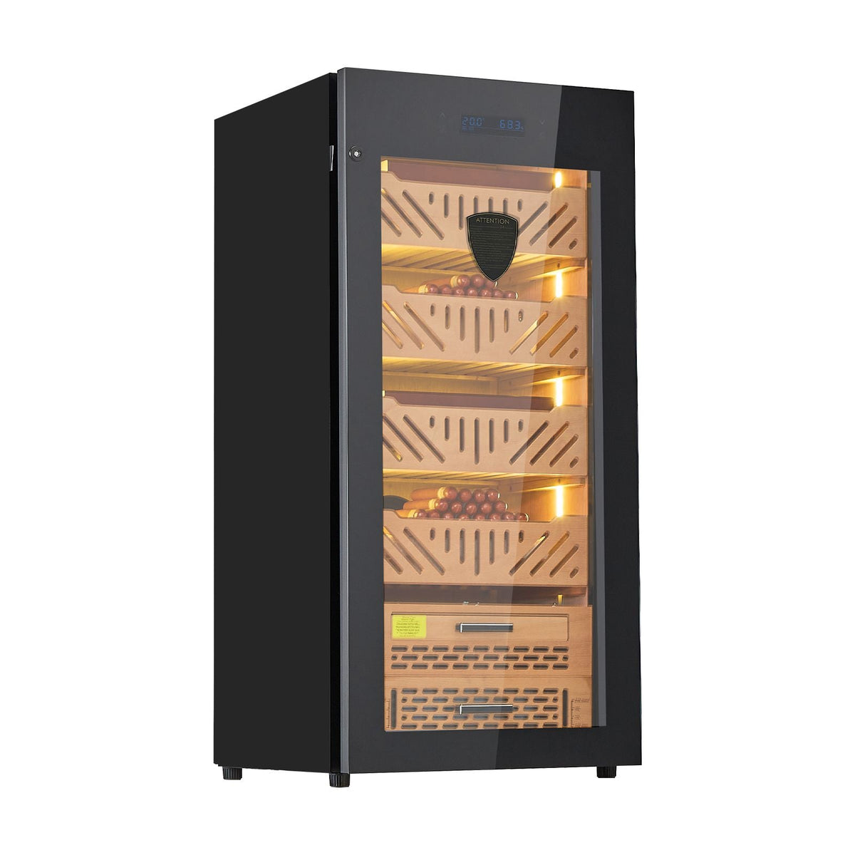 Electric Humidor, 105L, 1000 Counts Electric Cigar Humidor Cabinet with Compressor Cooling, Constant Humidity & Temperature Control, Spanish Cedar Wood Shelves & Drawers, 4 Layers, for Household