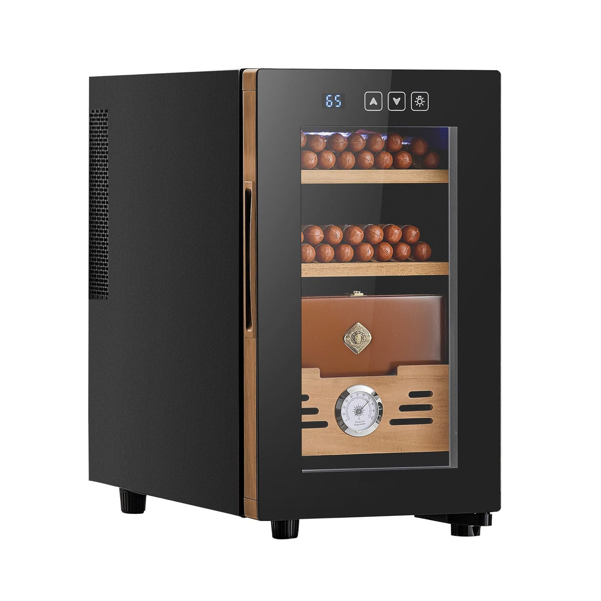 Electric Humidor, 23L, 150 Counts Electric Cigar Humidor Cabinet with Cooling Temperature Control, Spanish Cedar Wood Shelves & Drawers, Mechanical Hygrometer, 3 Layers, Cooler for Household