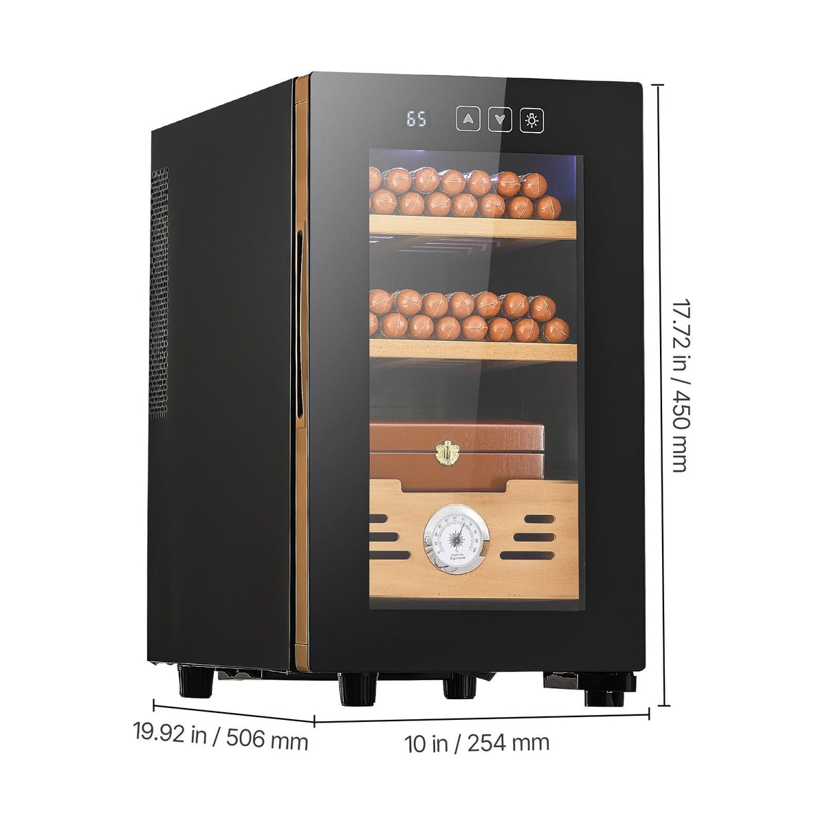Electric Humidor, 23L, 150 Counts Electric Cigar Humidor Cabinet with Cooling Temperature Control, Spanish Cedar Wood Shelves & Drawers, Mechanical Hygrometer, 3 Layers, Cooler for Household
