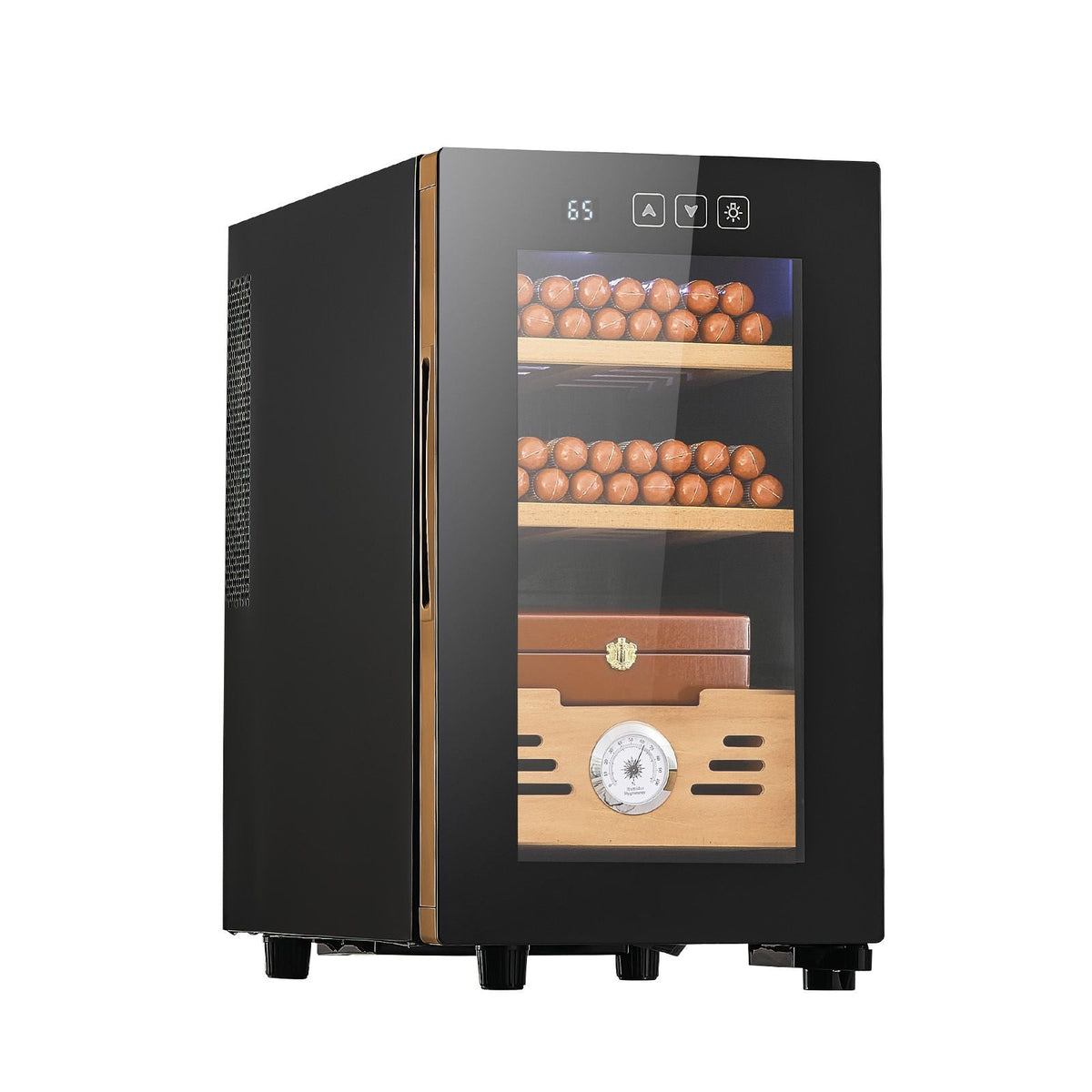 Electric Humidor, 23L, 150 Counts Electric Cigar Humidor Cabinet with Cooling Temperature Control, Spanish Cedar Wood Shelves & Drawers, Mechanical Hygrometer, 3 Layers, Cooler for Household