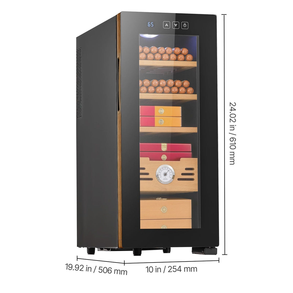 Electric Humidor, 33L, 250 Counts Electric Cigar Humidor Cabinet with Cooling Temperature Control, Spanish Cedar Wood Shelves & Drawers, Mechanical Hygrometer, 4 Layers, Cooler for Household