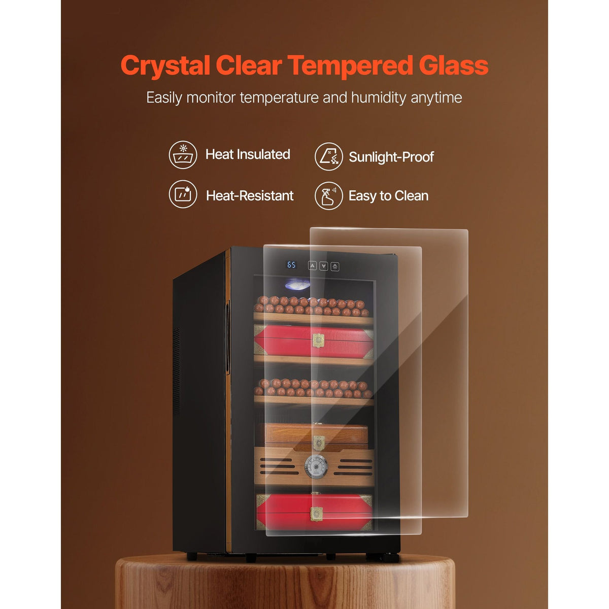 Electric Humidor, 48L, 350 Counts Electric Cigar Humidor Cabinet with Cooling Temperature Control, Spanish Cedar Wood Shelves & Drawers, Mechanical Hygrometer, 4 Layers, Cooler for Household