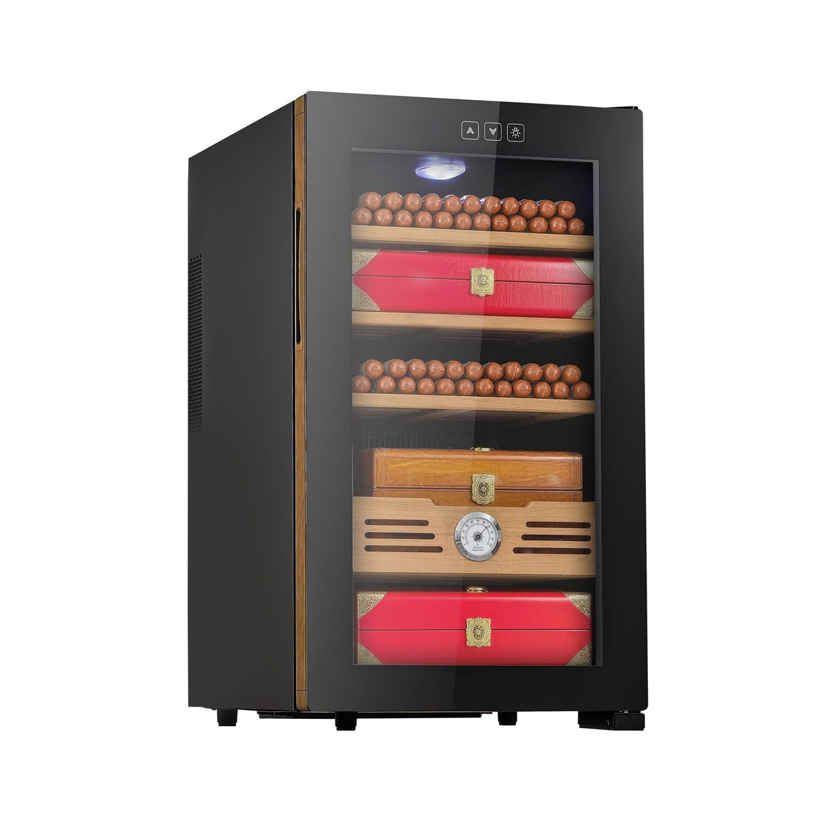 Electric Humidor, 48L, 350 Counts Electric Cigar Humidor Cabinet with Cooling Temperature Control, Spanish Cedar Wood Shelves & Drawers, Mechanical Hygrometer, 4 Layers, Cooler for Household