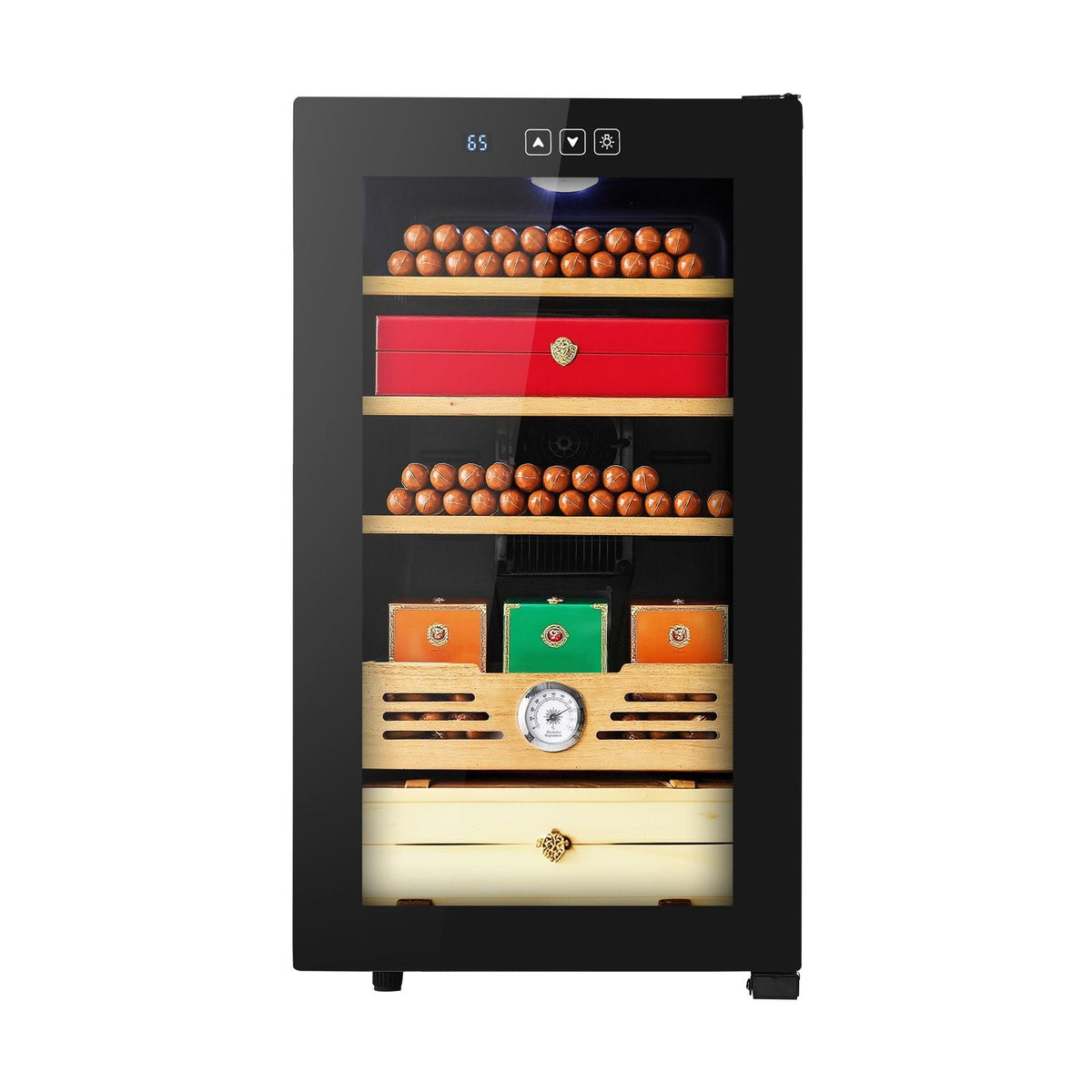 Electric Humidor, 48L, 350 Counts Electric Cigar Humidor Cabinet with Cooling Temperature Control, Spanish Cedar Wood Shelves & Drawers, Mechanical Hygrometer, 4 Layers, Cooler for Household