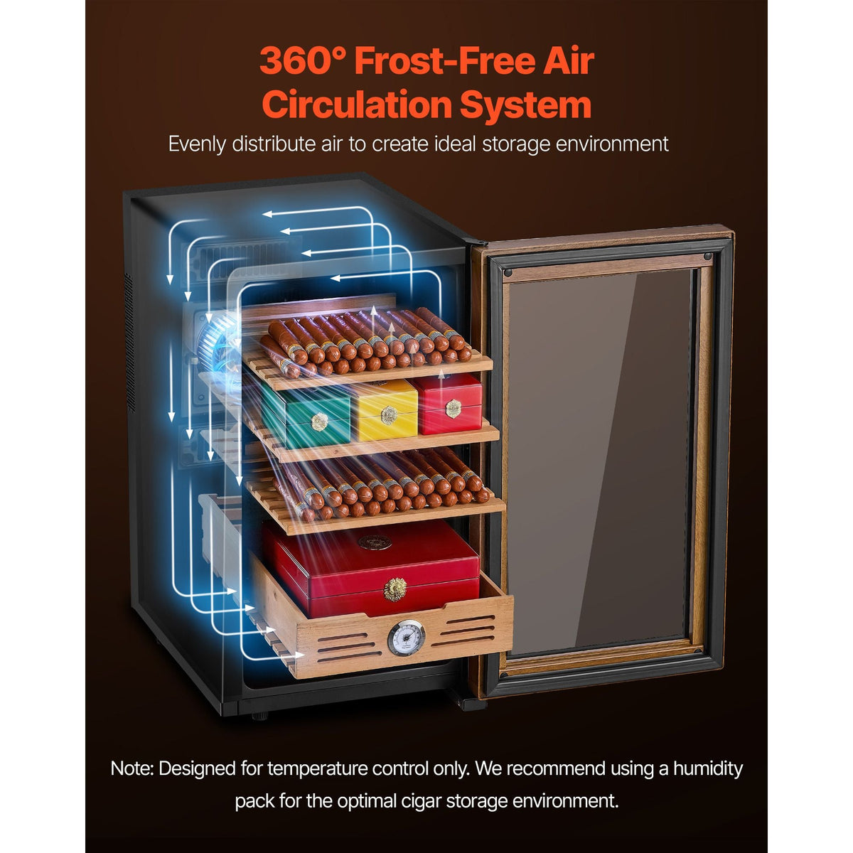 Electric Humidor, 48L, 350 Counts Electric Cigar Humidor Cabinet with Cooling Temperature Control, Spanish Cedar Wood Shelves & Drawers, Mechanical Hygrometer, 4 Layers, Cooler for Household