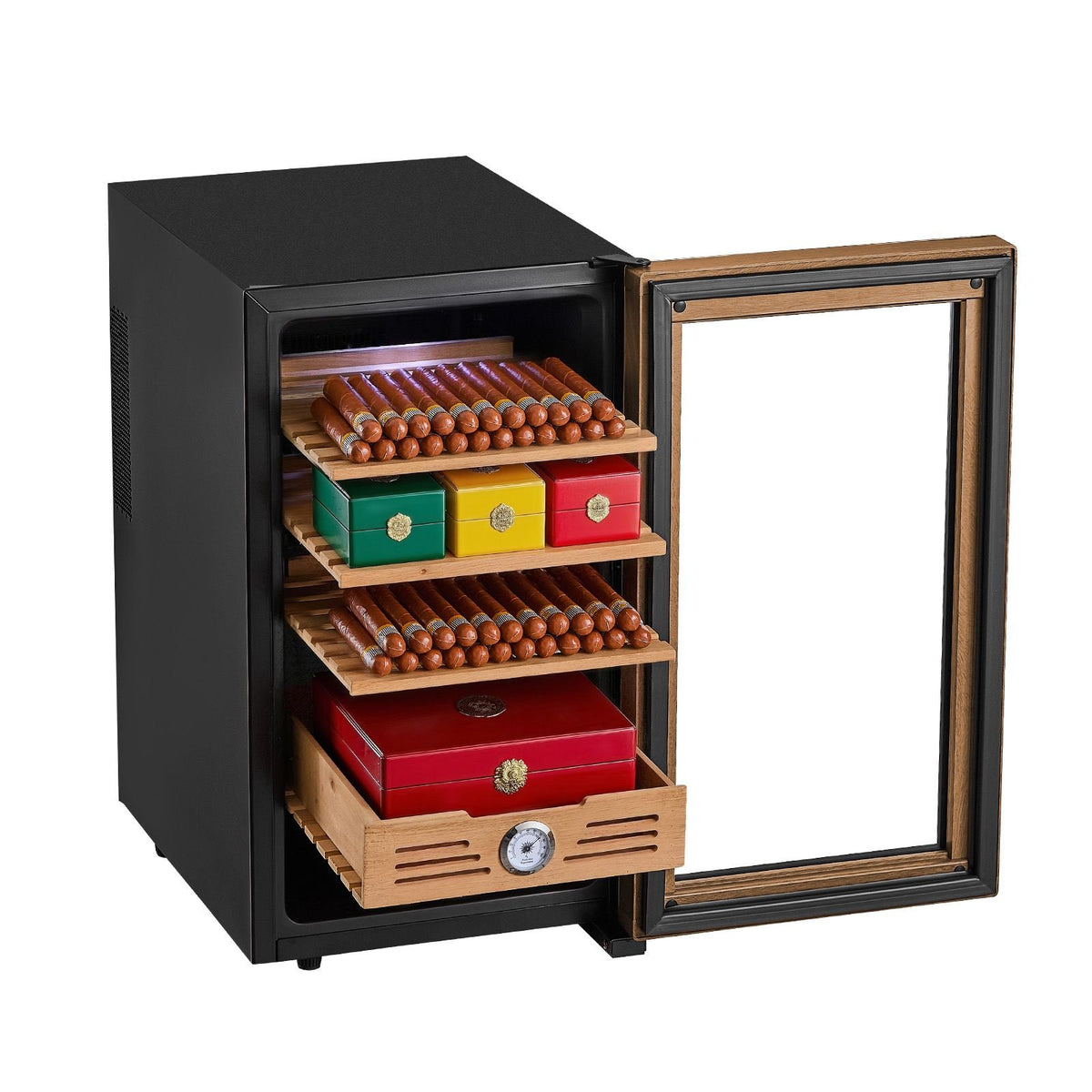 Electric Humidor, 48L, 350 Counts Electric Cigar Humidor Cabinet with Cooling Temperature Control, Spanish Cedar Wood Shelves & Drawers, Mechanical Hygrometer, 4 Layers, Cooler for Household