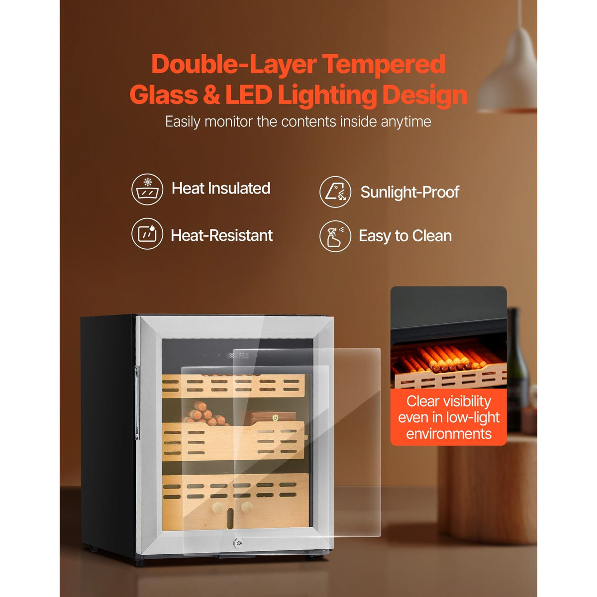 Electric Humidor, 50L, 300 Counts Electric Cigar Humidor Cabinet with Compressor Cooling, Constant Humidity & Temperature Control, Spanish Cedar Wood Shelves & Drawers, 2 Layers, for Household