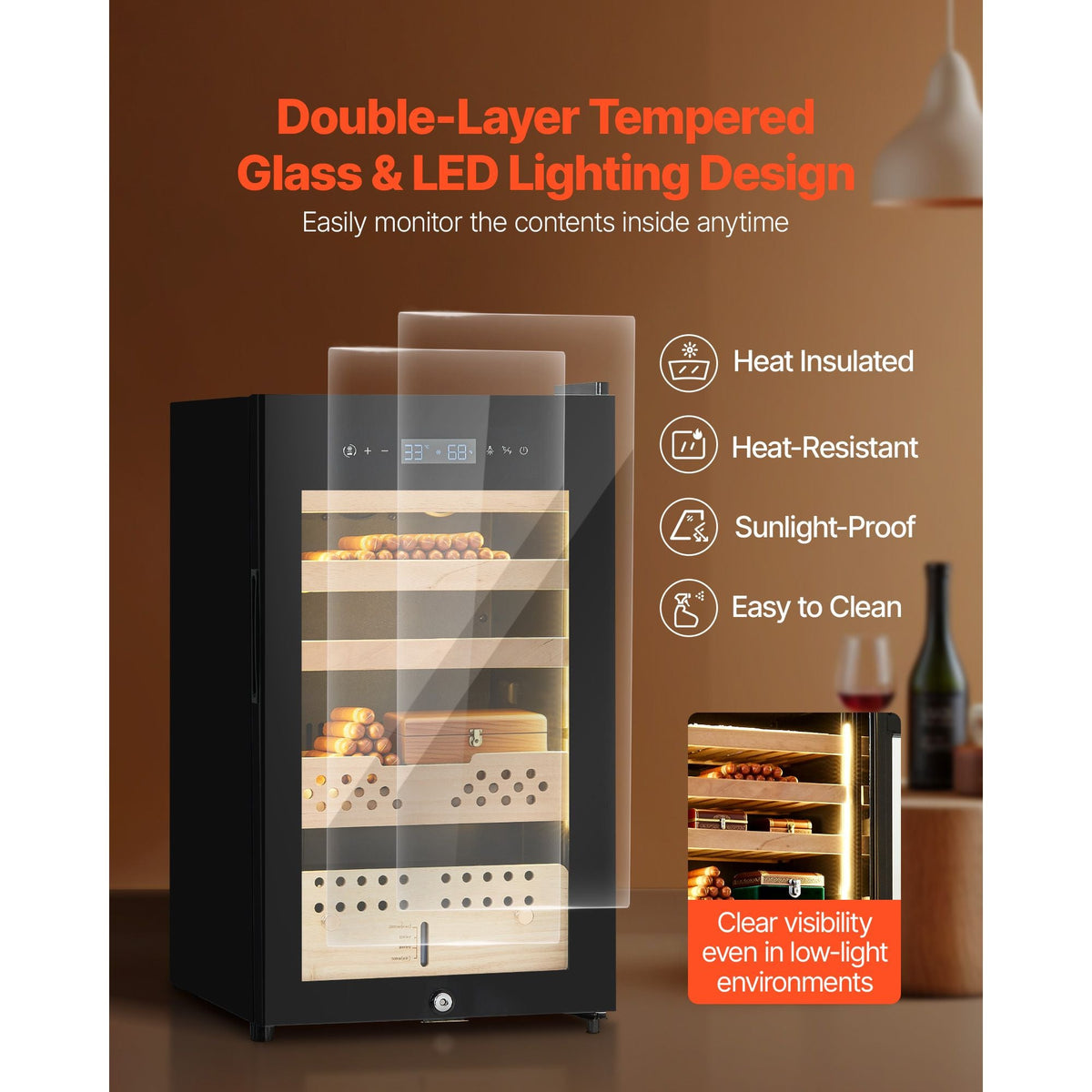 Electric Humidor, 70L, 400 Counts Electric Cigar Humidor Cabinet with Compressor Cooling, Constant Humidity & Temperature Control, Spanish Cedar Wood Shelves & Drawers, 4 Layers, for Household