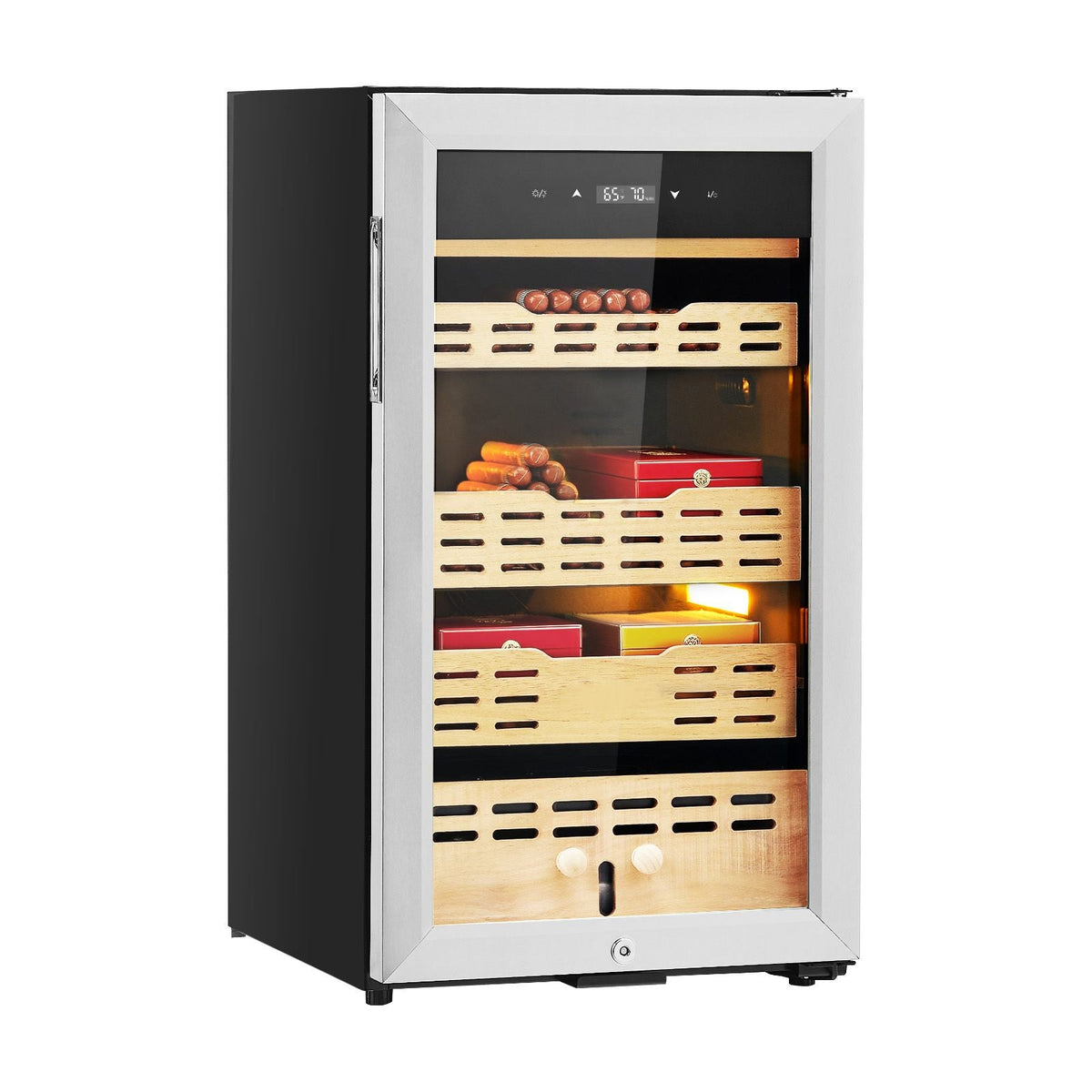 Electric Humidor, 75L, 450 Counts Electric Cigar Humidor Cabinet with Compressor Cooling, Constant Humidity & Temperature Control, Spanish Cedar Wood Shelves & Drawers, 4 Layers, for Household