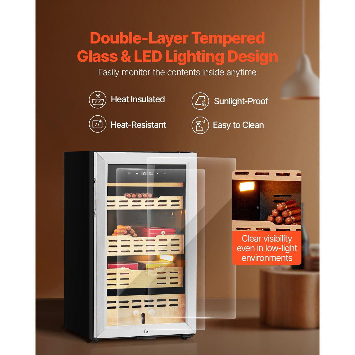Electric Humidor, 75L, 450 Counts Electric Cigar Humidor Cabinet with Compressor Cooling, Constant Humidity & Temperature Control, Spanish Cedar Wood Shelves & Drawers, 4 Layers, for Household