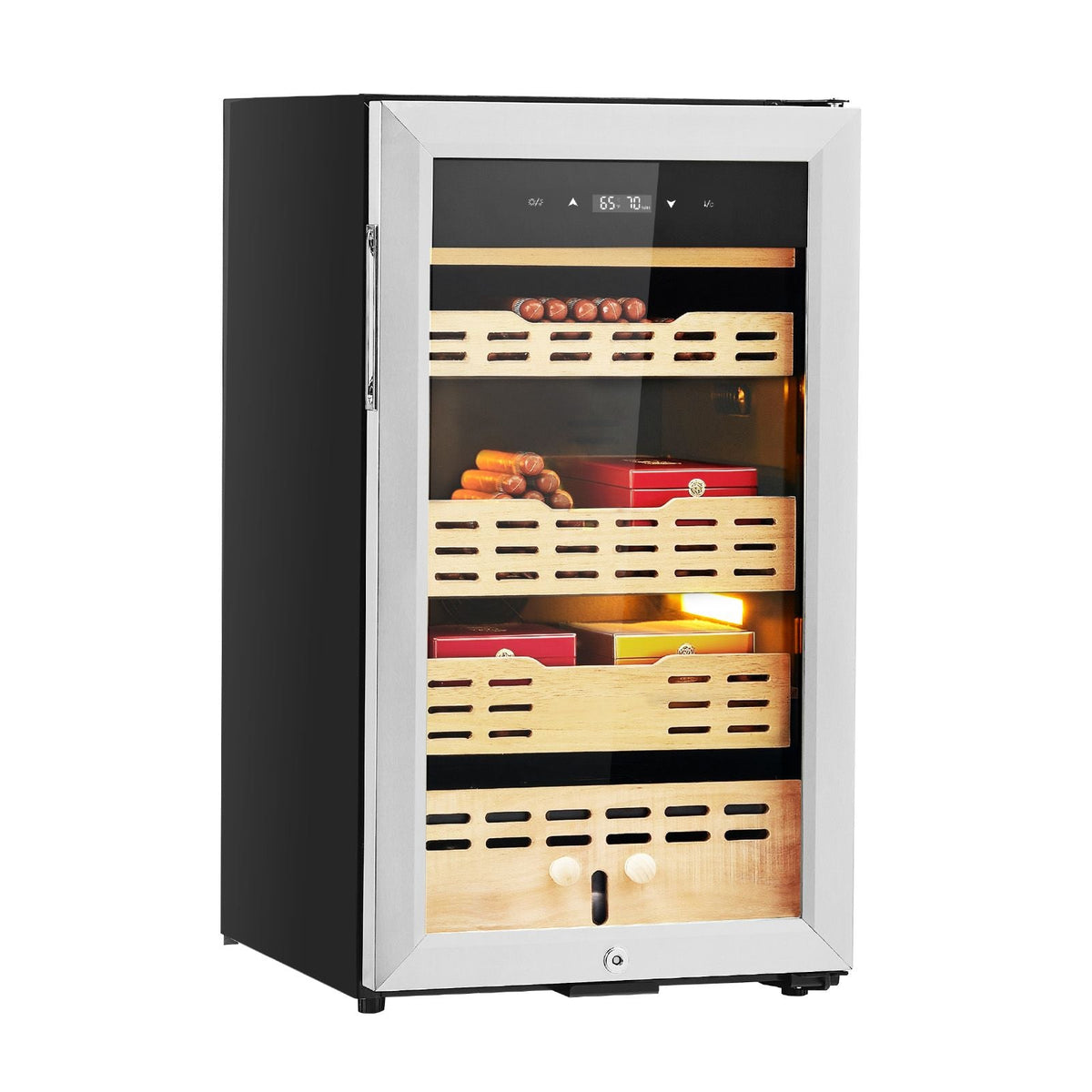 Electric Humidor, 75L, 450 Counts Electric Cigar Humidor Cabinet with Compressor Cooling, Constant Humidity & Temperature Control, Spanish Cedar Wood Shelves & Drawers, 4 Layers, for Household