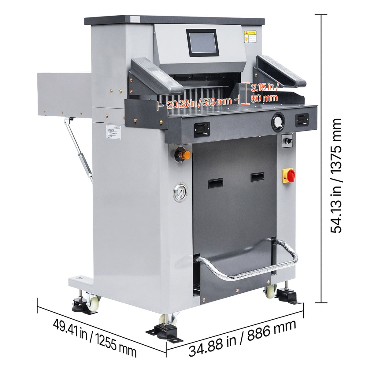 Electric Hydraulic Paper Cutter, 2500W Heavy Duty Paper Cutter Machine 20.2 in/515 mm Cutting Width, 3.1 in/80 mm Cutting Thickness, Electric Guillotine Trimmer with Casters & Infrared Function