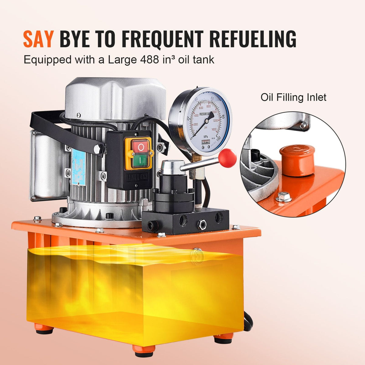 Electric Hydraulic Pump, 10000 PSI 750W 110V, 488 in³/8L Capacity, Double Acting Manual Valve, Electric Driven Hydraulic Pump Power Pack Unit with Lever Switch for Punching/Bending/Jack Machines