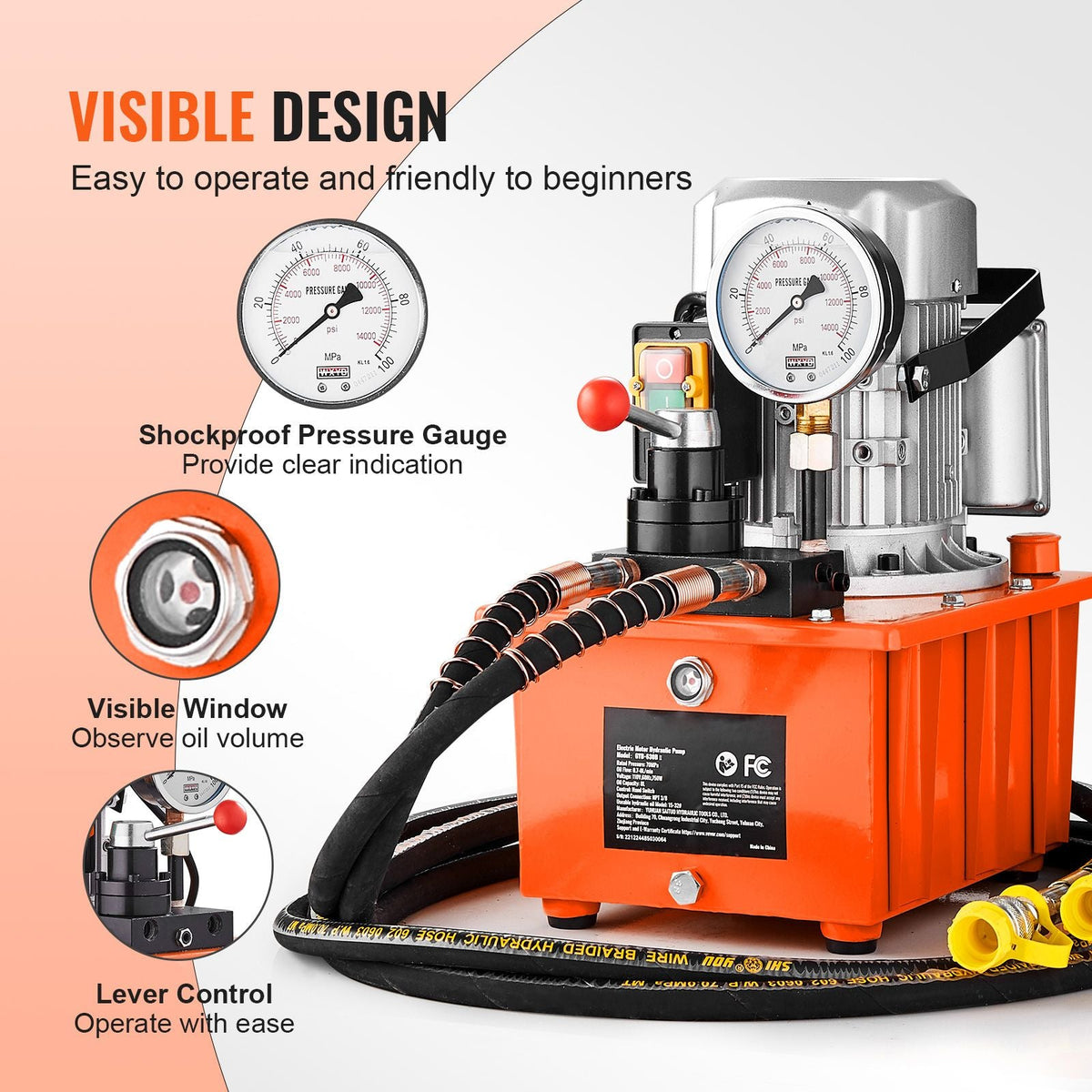 Electric Hydraulic Pump, 10000 PSI 750W 110V, 488 in³/8L Capacity, Double Acting Manual Valve, Electric Driven Hydraulic Pump Power Pack Unit with Lever Switch for Punching/Bending/Jack Machines