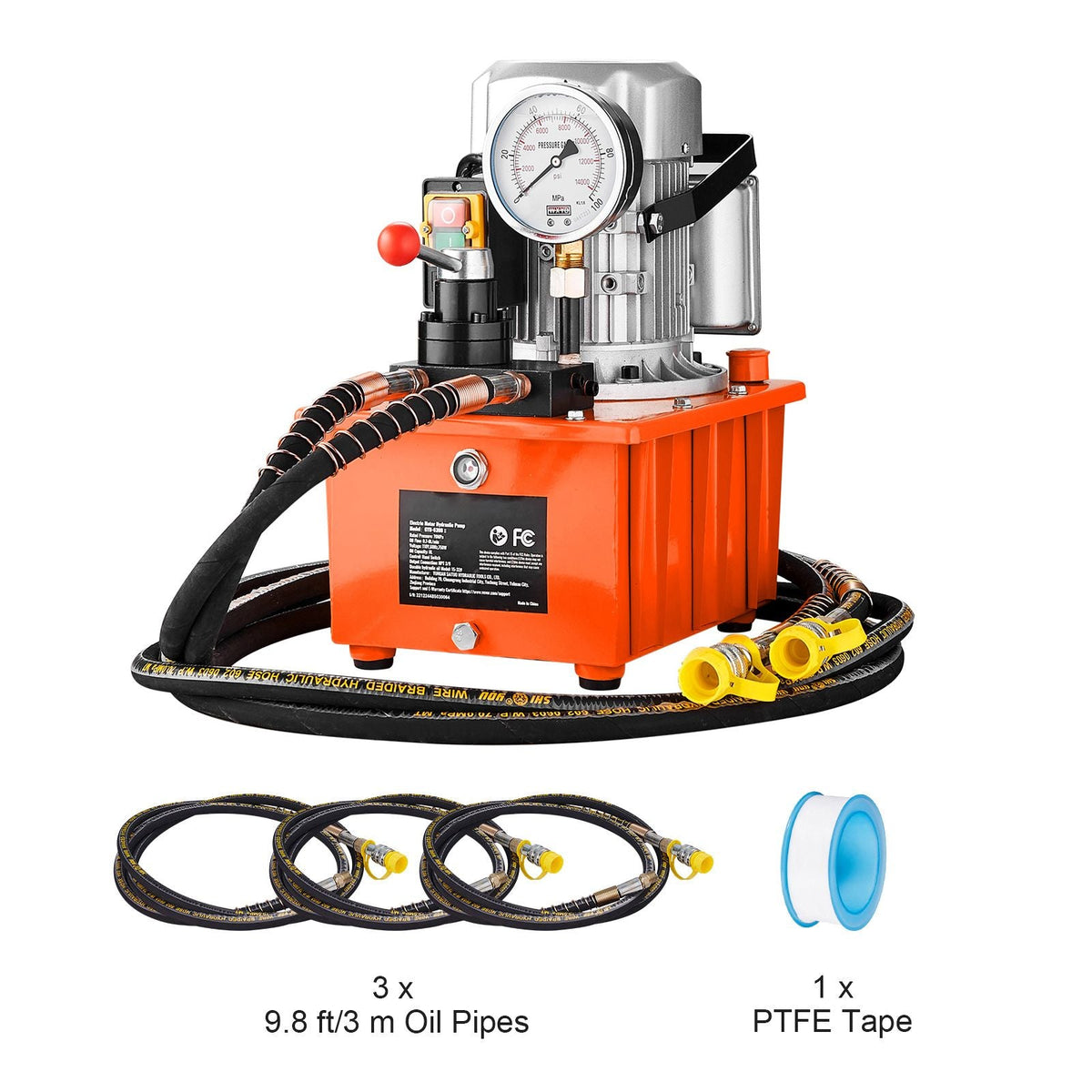 Electric Hydraulic Pump, 10000 PSI 750W 110V, 488 in³/8L Capacity, Double Acting Manual Valve, Electric Driven Hydraulic Pump Power Pack Unit with Lever Switch for Punching/Bending/Jack Machines