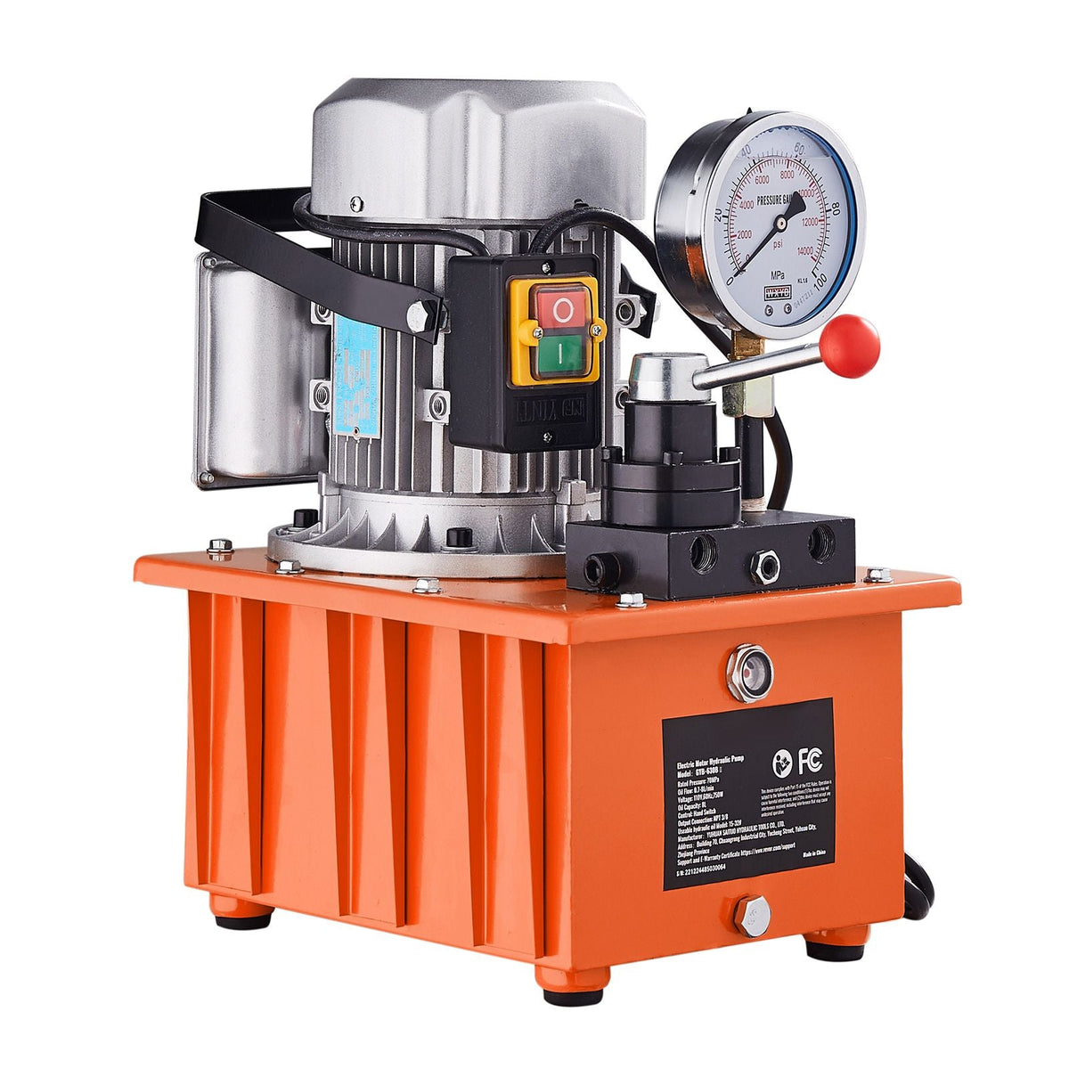 Electric Hydraulic Pump, 10000 PSI 750W 110V, 488 in³/8L Capacity, Double Acting Manual Valve, Electric Driven Hydraulic Pump Power Pack Unit with Lever Switch for Punching/Bending/Jack Machines