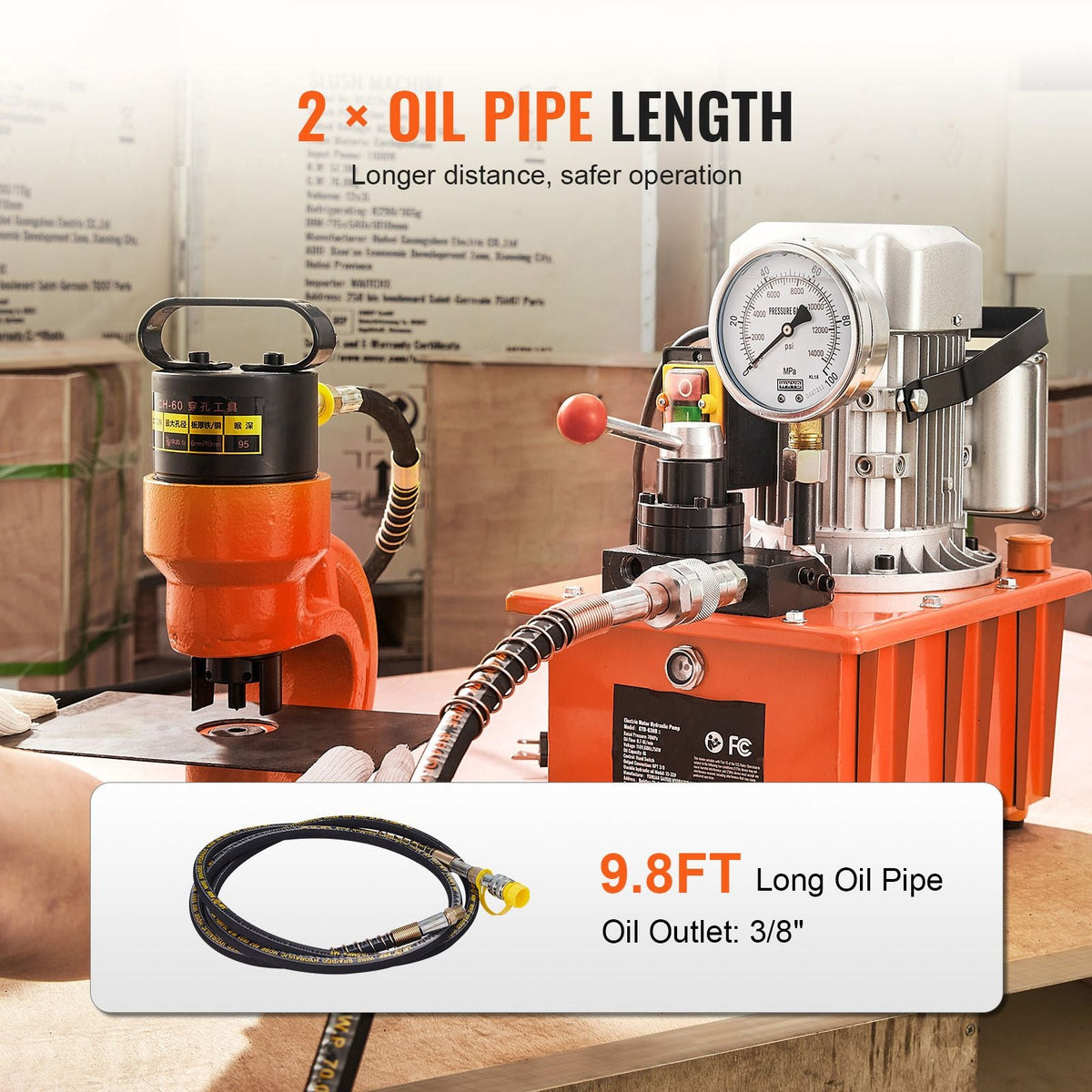 Electric Hydraulic Pump, 10000 PSI 750W 110V, 488 in³/8L Capacity, Double Acting Manual Valve, Electric Driven Hydraulic Pump Power Pack Unit with Lever Switch for Punching/Bending/Jack Machines