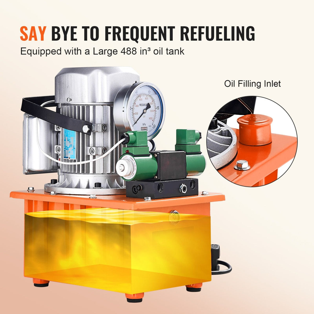 Electric Hydraulic Pump, 10000 PSI 750W 110V 488 in³/8L Capacity, Double Acting Solenoid Valve, Electric Driven Hydraulic Pump Power Pack Unit with Pedal Switch for Punching/Bending/Jack Machine