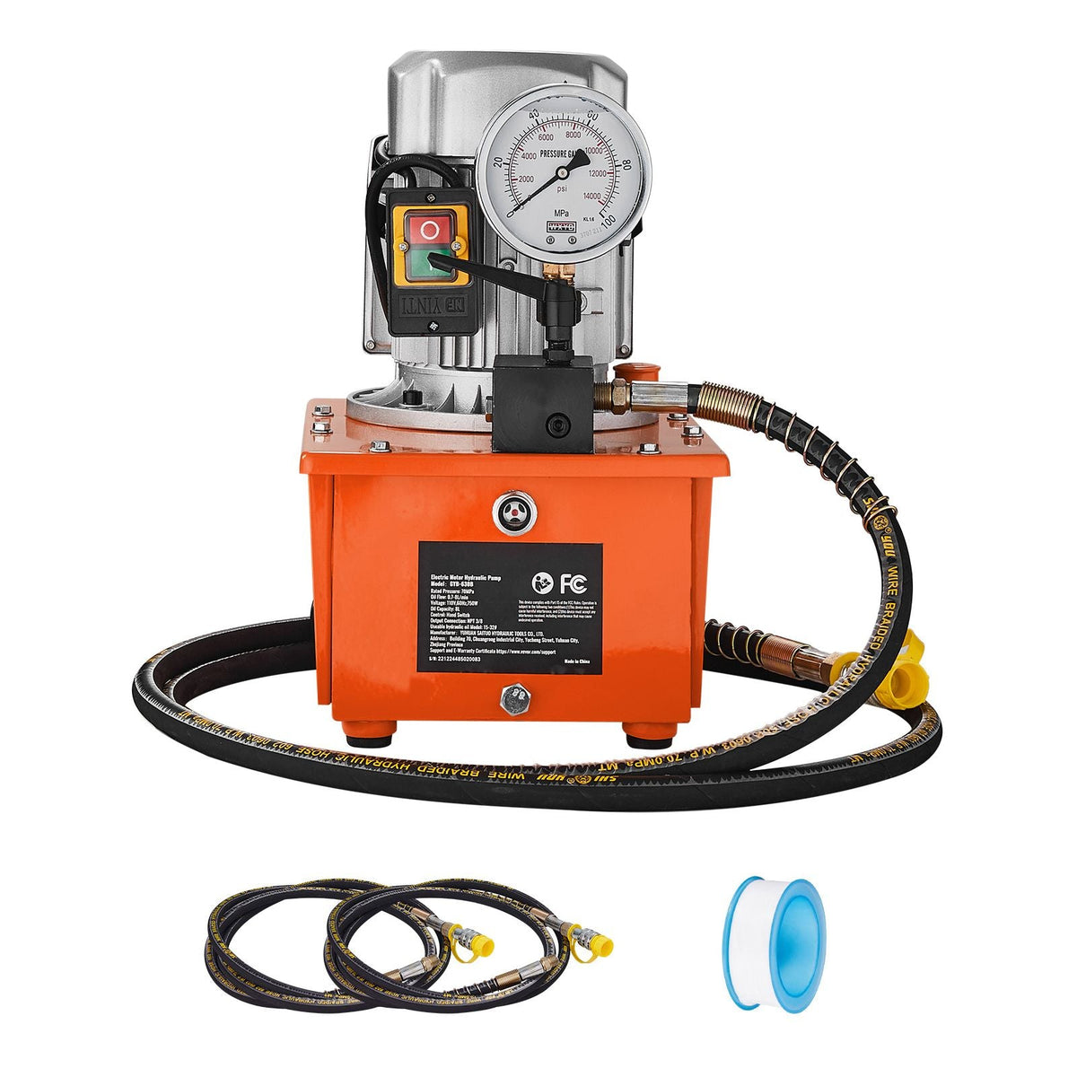 Electric Hydraulic Pump, 10000 PSI 750W 110V, 488 in³/8L Capacity, Single Acting Manual Valve, Electric Driven Hydraulic Pump Power Pack Unit with Lever Switch for Punching/Bending/Jack Machines
