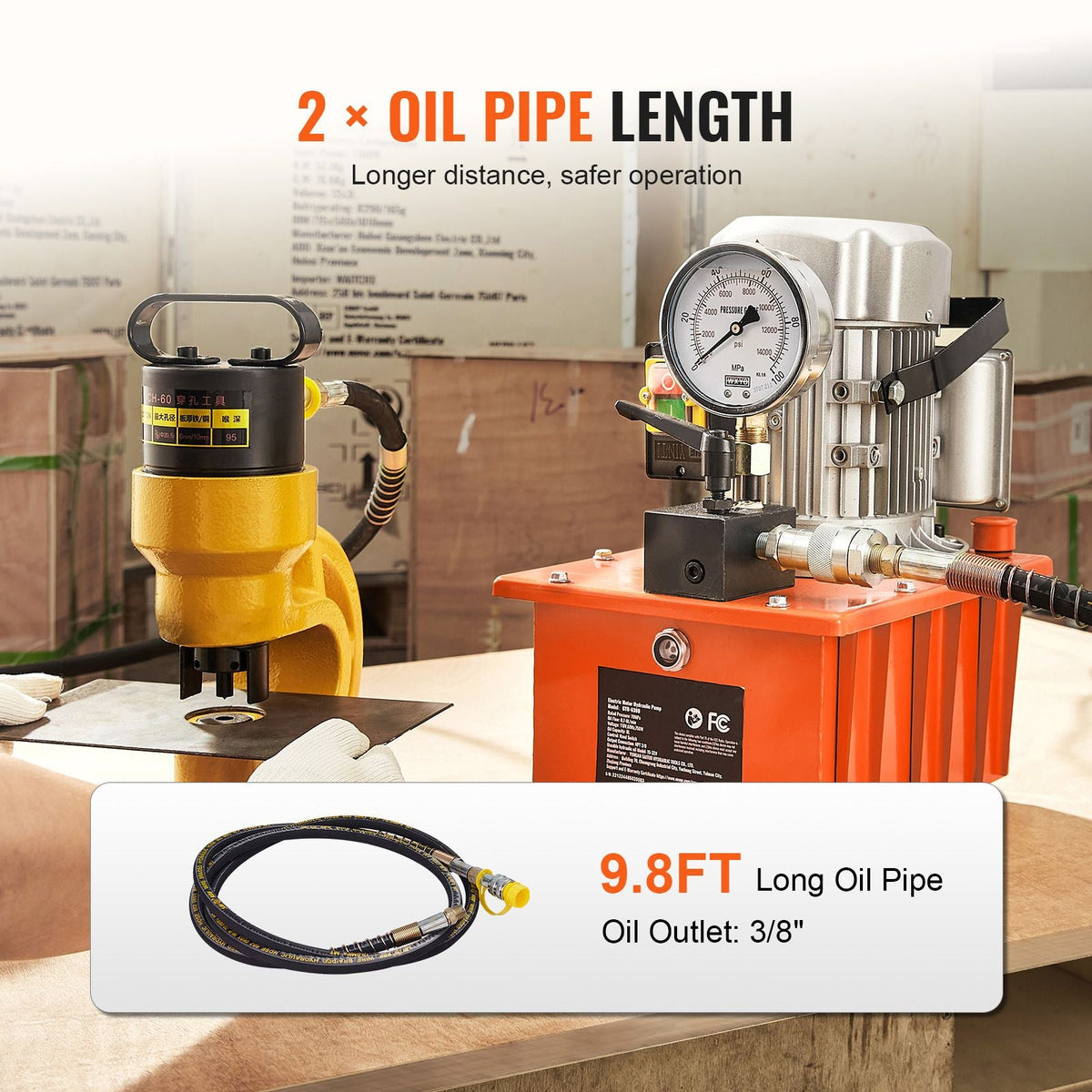 Electric Hydraulic Pump, 10000 PSI 750W 110V, 488 in³/8L Capacity, Single Acting Manual Valve, Electric Driven Hydraulic Pump Power Pack Unit with Lever Switch for Punching/Bending/Jack Machines