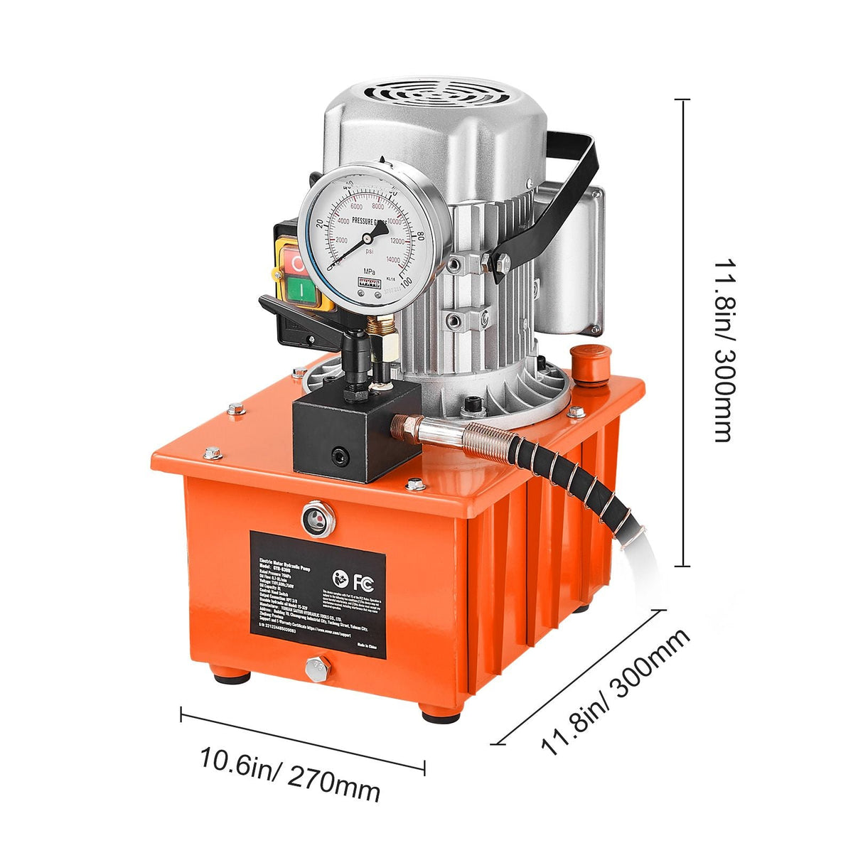 Electric Hydraulic Pump, 10000 PSI 750W 110V, 488 in³/8L Capacity, Single Acting Manual Valve, Electric Driven Hydraulic Pump Power Pack Unit with Lever Switch for Punching/Bending/Jack Machines