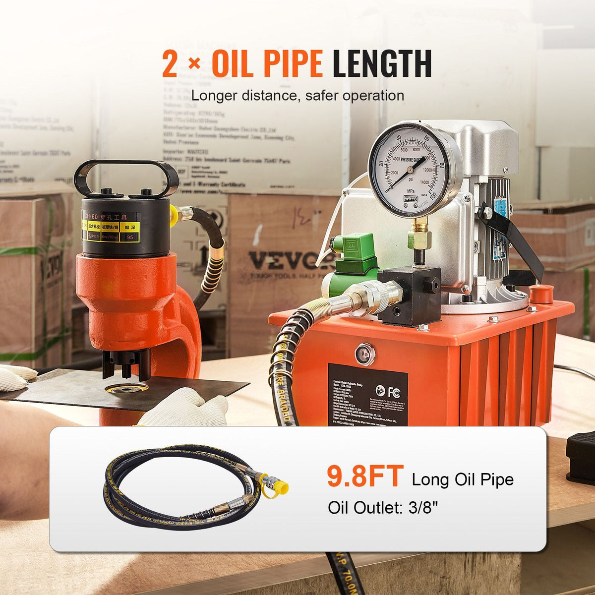 Electric Hydraulic Pump, 10000 PSI 750W 110V 488 in³/8L Capacity, Single Acting Solenoid Valve, Electric Driven Hydraulic Pump Power Pack Unit with Pedal Switch for Punching/Bending/Jack Machine