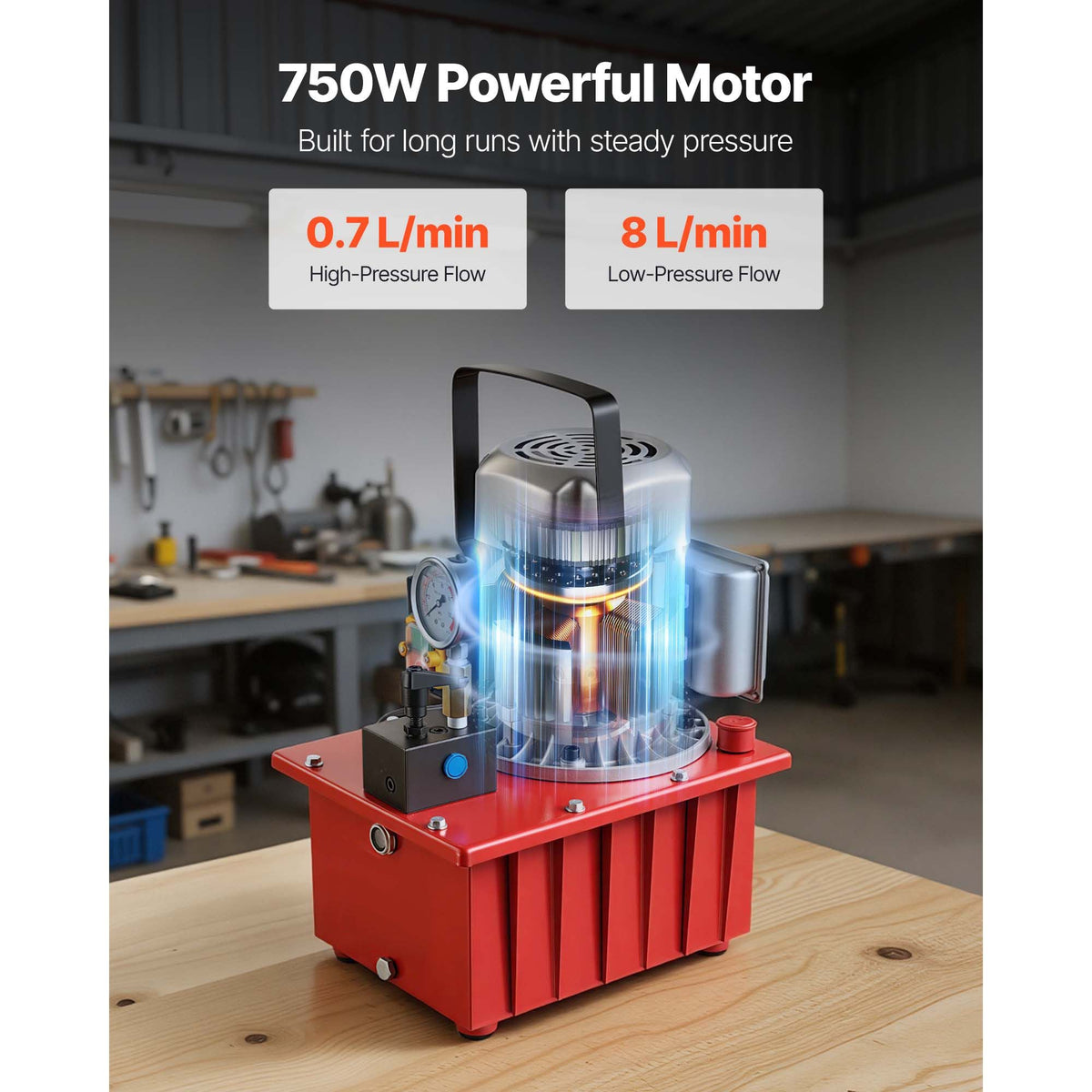 Electric Hydraulic Pump, 750W 10,000 PSI, 120V Single Acting Electric Driven Hydraulic Pump Power Pack Unit, with Manual Valve, 2.1 Gallon / 8L, for Punching, Bending, Single Acting Cylinders