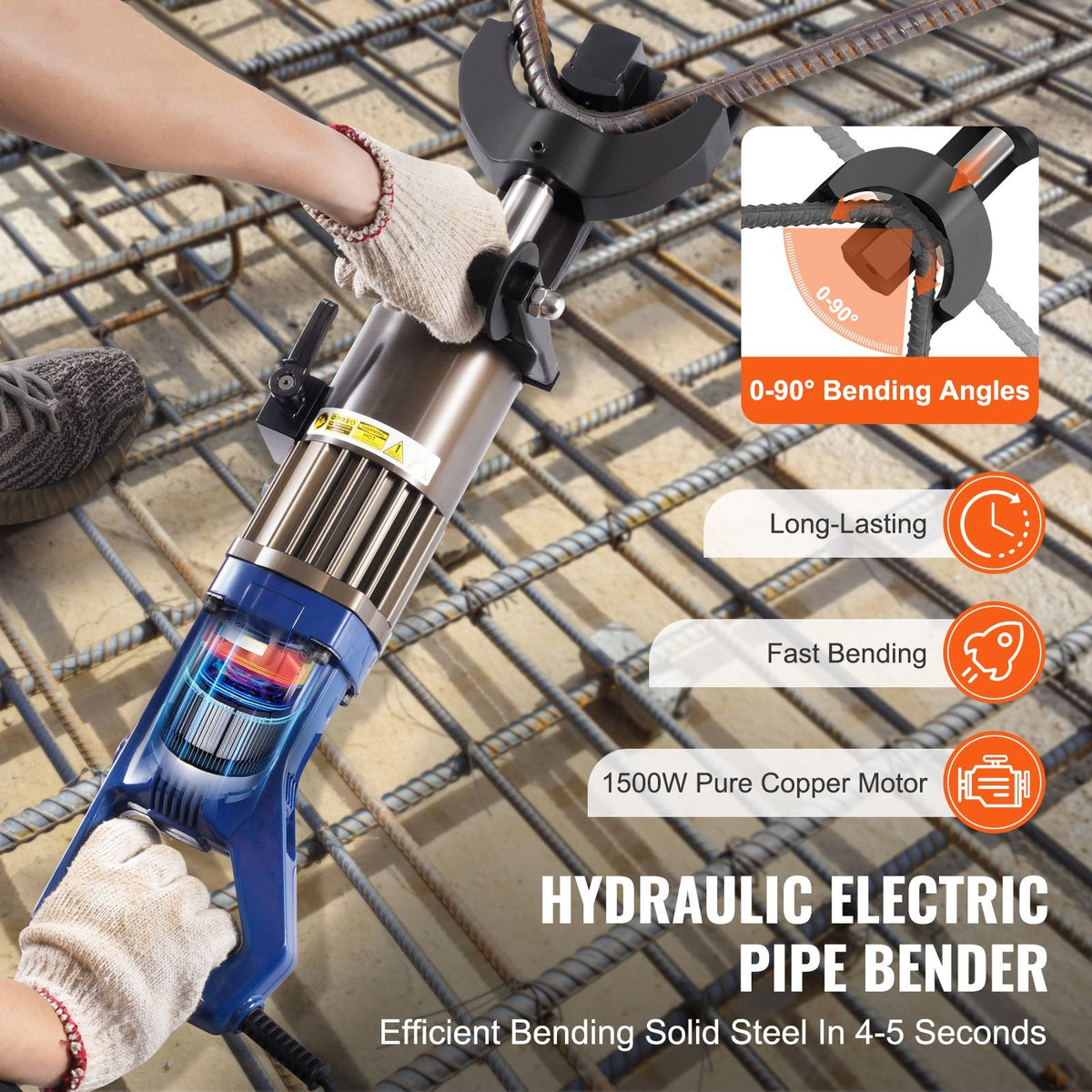 Electric Hydraulic Rebar Bender, 1.2 KW 0.9 inch 22 mm Hand Held Rebar Bender 110 V Portable Electric Rebar Bender, within 5 s