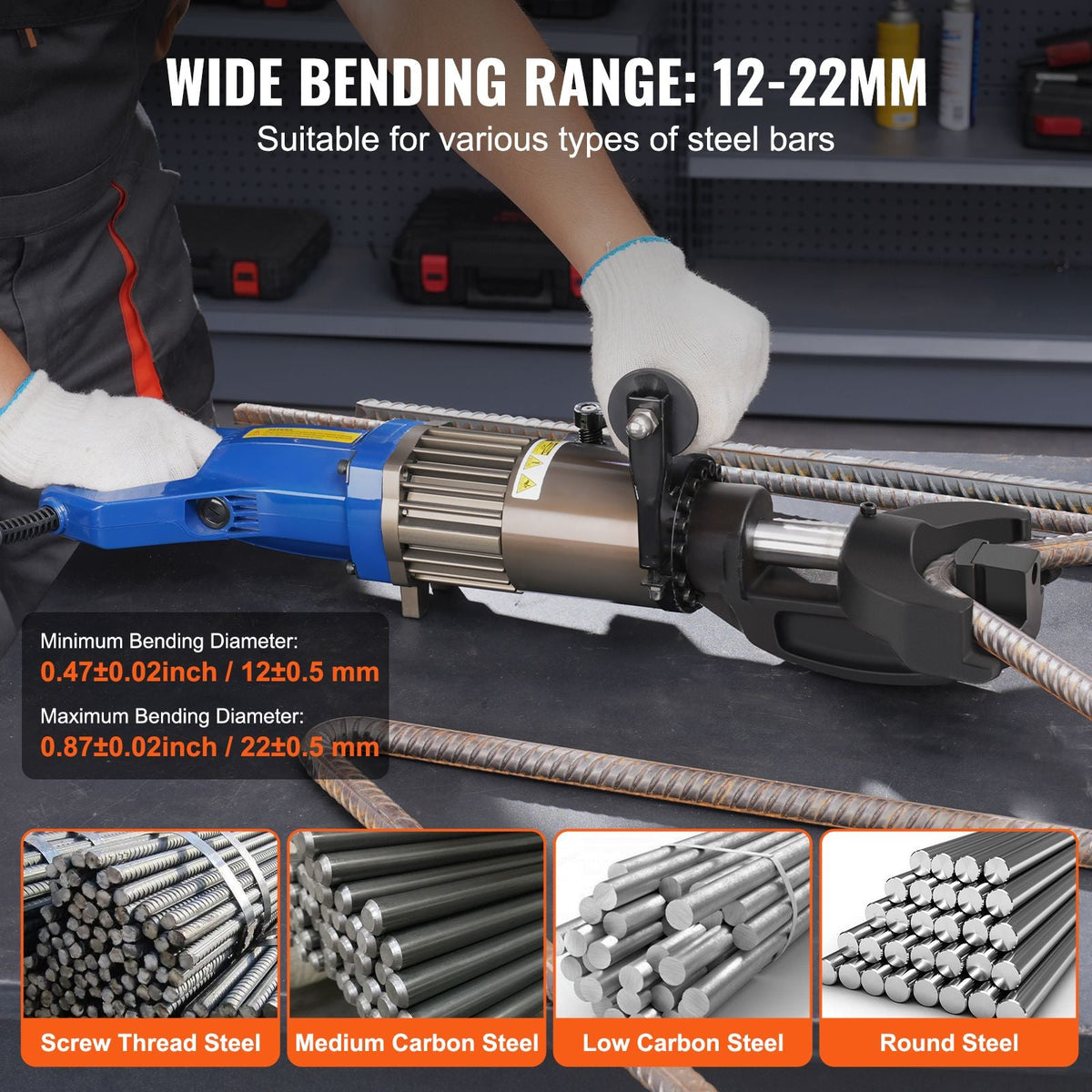 Electric Hydraulic Rebar Bender, 1.2 KW 0.9 inch 22 mm Hand Held Rebar Bender 110 V Portable Electric Rebar Bender, within 5 s