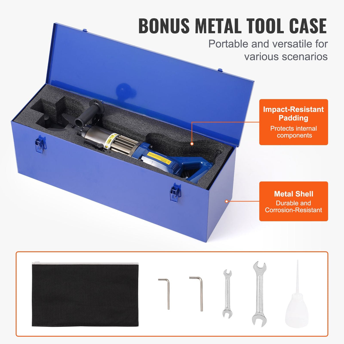 Electric Hydraulic Rebar Bender, 1500W Portable Rebar Bending Machine, Bending up to 3/4 Inch #6 (6-20mm) within 4 Seconds, High Power Steel Rebar Bender w/ Tool Case Oil Can,Black Blue RN-22