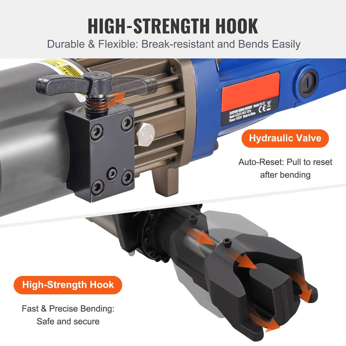 Electric Hydraulic Rebar Bender, 1500W Portable Rebar Bending Machine, Bending up to 3/4 Inch #6 (6-20mm) within 4 Seconds, High Power Steel Rebar Bender w/ Tool Case Oil Can,Black Blue RN-22