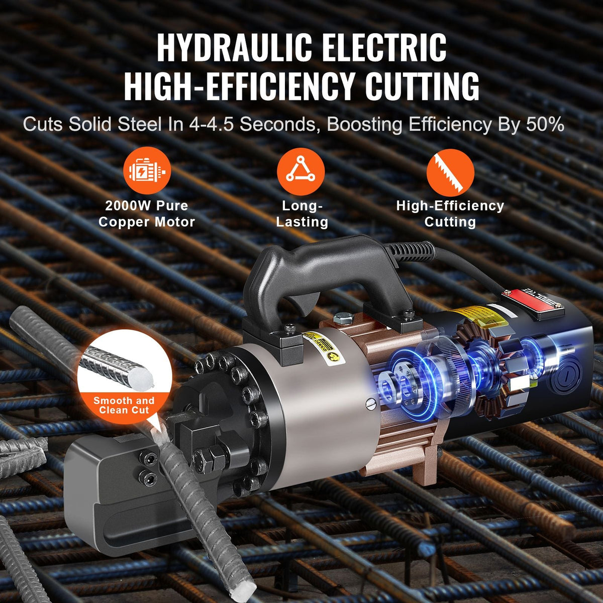 Electric Hydraulic Rebar Cutter, 2000W Portable Rebar Cutter, Cutting up to 1.1 Inch (5-28mm) Rebar within 4 Seconds, High Power Steel Rebar Cutter with Oil Can Rich Accessories,Black BC-300