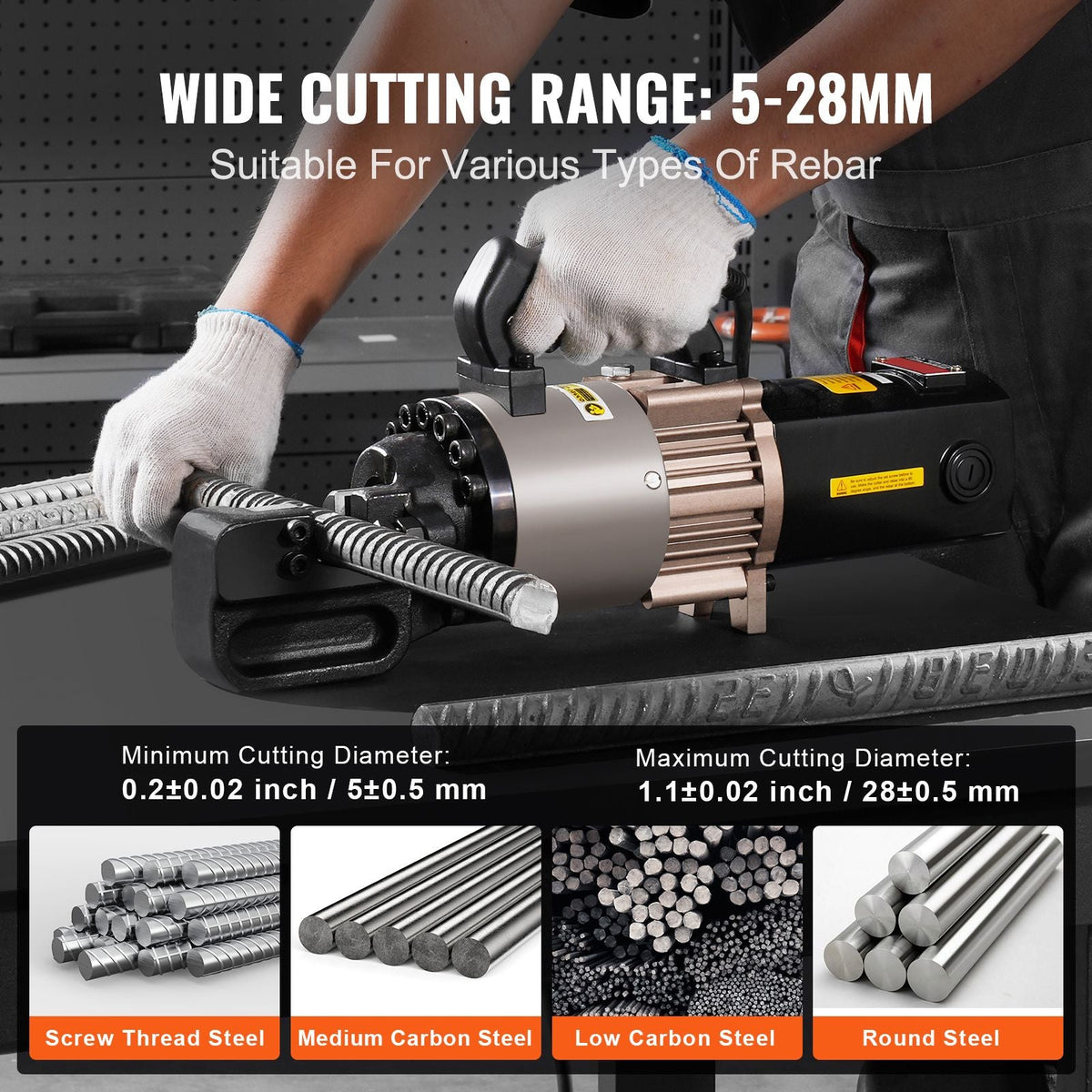 Electric Hydraulic Rebar Cutter, 2000W Portable Rebar Cutter, Cutting up to 1.1 Inch (5-28mm) Rebar within 4 Seconds, High Power Steel Rebar Cutter with Oil Can Rich Accessories,Black BC-300