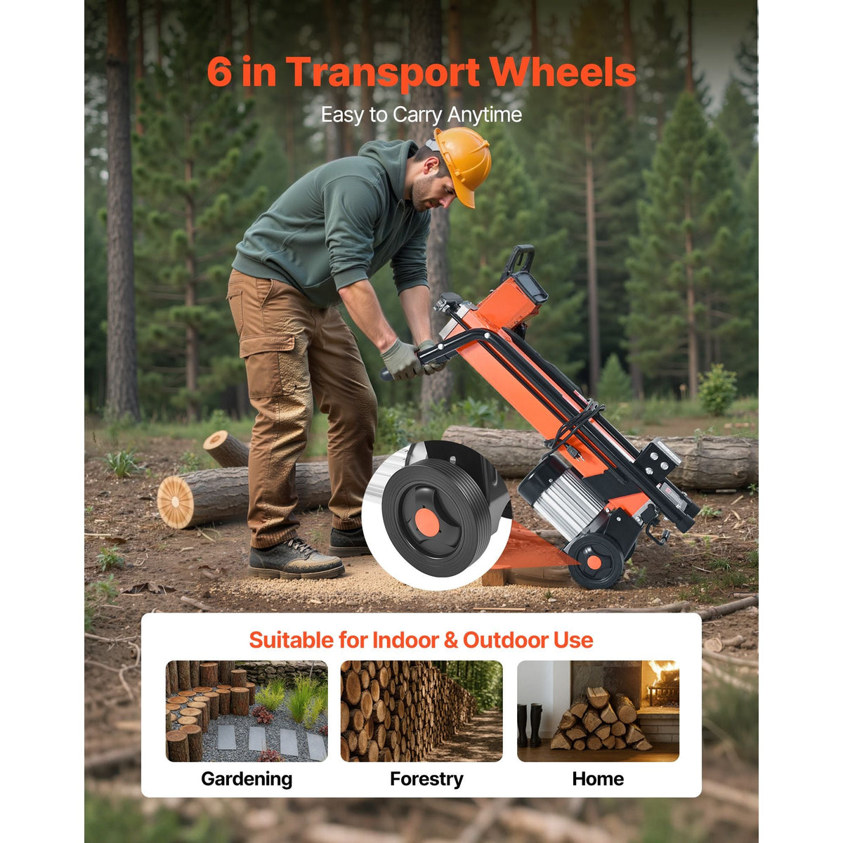 Electric Log Splitter, 6.5 Tons Electric Wood Splitter, 1500W 15 Amp Motor, Portable Firewood Splitting Machine with 6" Wheels, Wood Splitters for Forestry Harvesting, Efficient & Secure