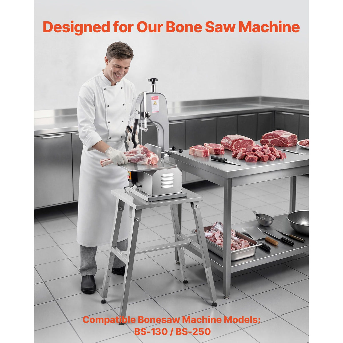 Electric Meat Bandsaw Stand, Floor Stand with Adjustable Height, Stable H-Shaped Frame, Anti-Slip Foot Pads, for Our Bone Saw Machine, Compatible with Models BS-130 & BS-250