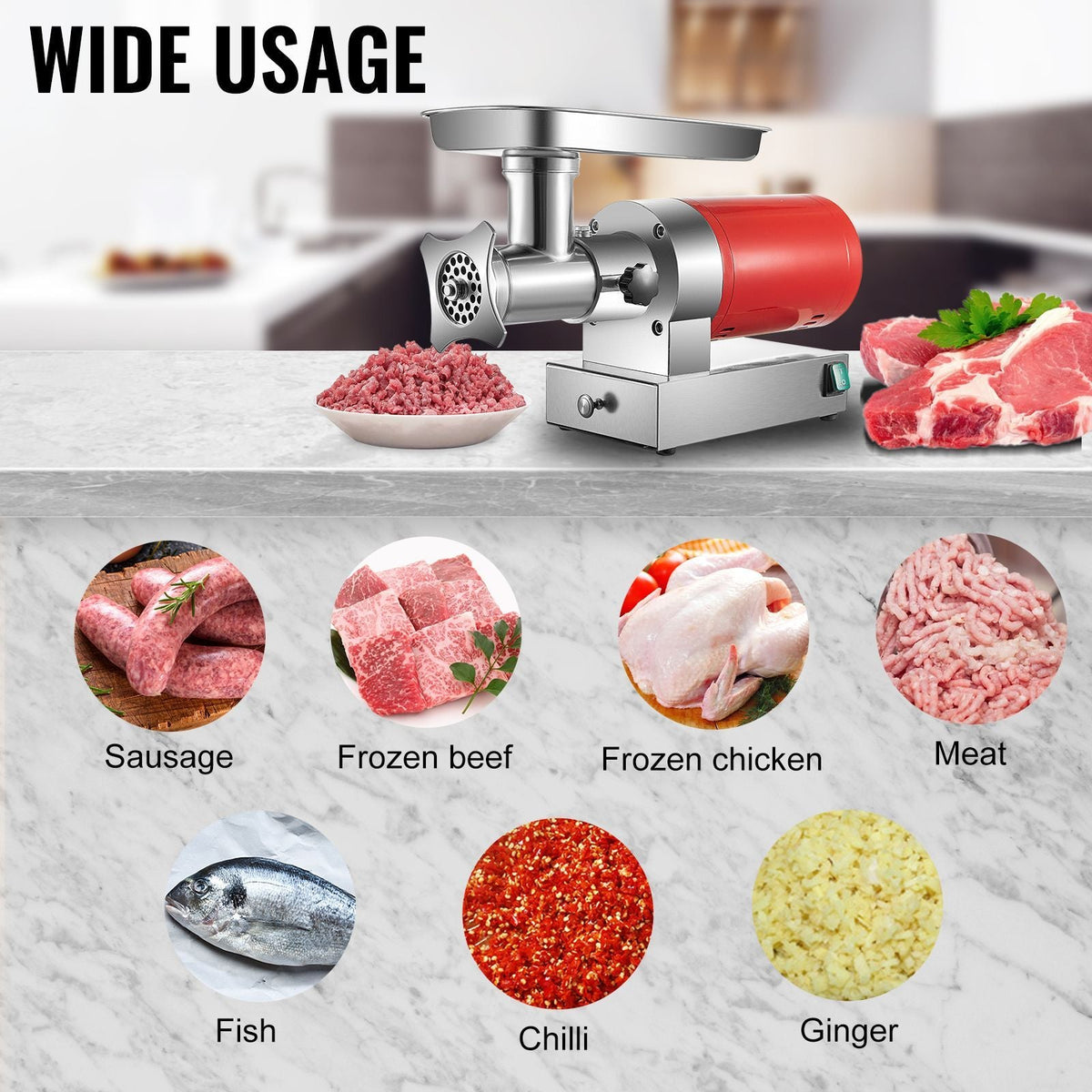 Electric Meat Grinder, 661 Lbs/Hour 800 W Meat Grinder Machine, 1.5 HP Electric Meat Mincer with 2 Grinding Plates, Sausage Kit Set Meat Grinder Heavy Duty, Home Kitchen & Commercial Use Red