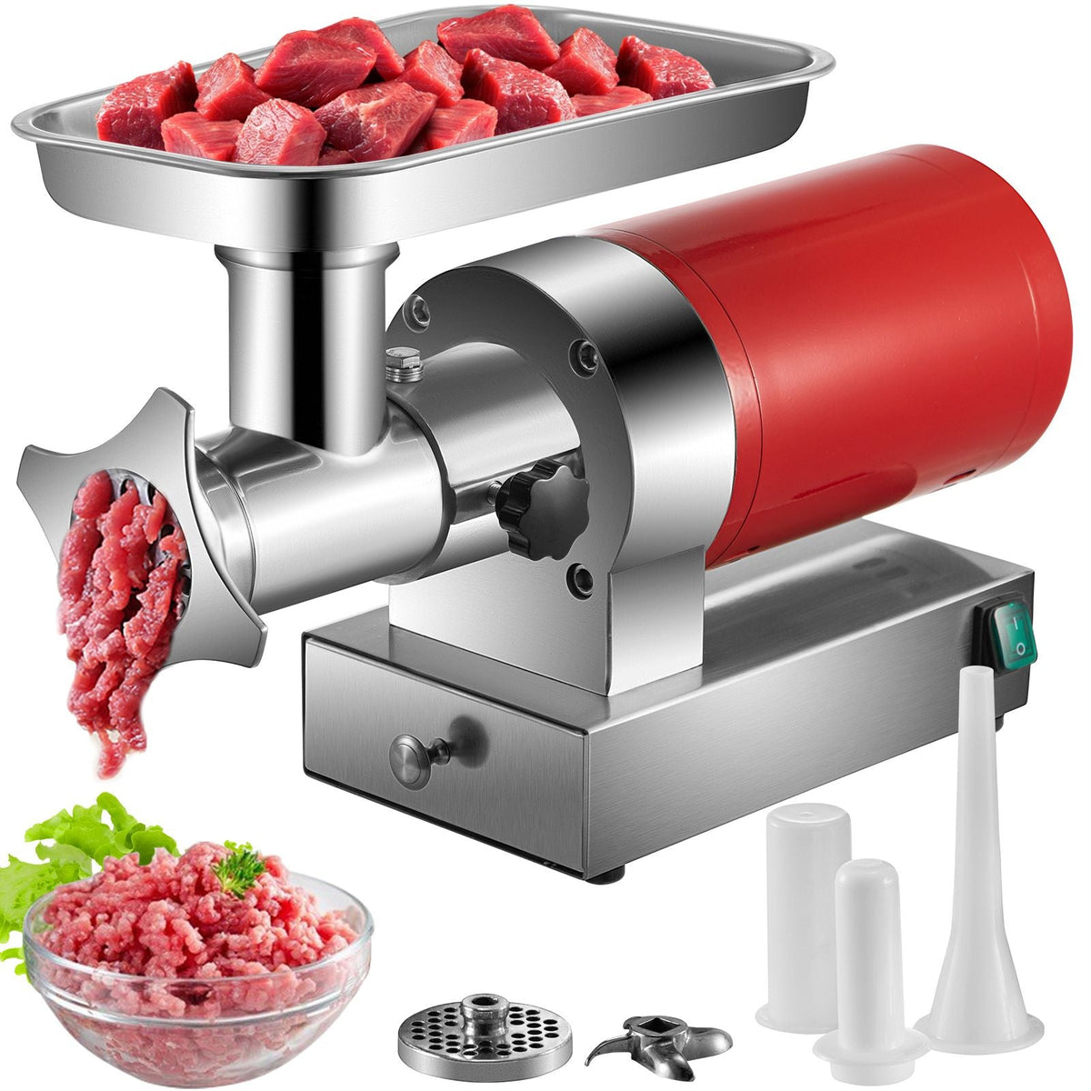 Electric Meat Grinder, 661 Lbs/Hour 800 W Meat Grinder Machine, 1.5 HP Electric Meat Mincer with 2 Grinding Plates, Sausage Kit Set Meat Grinder Heavy Duty, Home Kitchen & Commercial Use Red