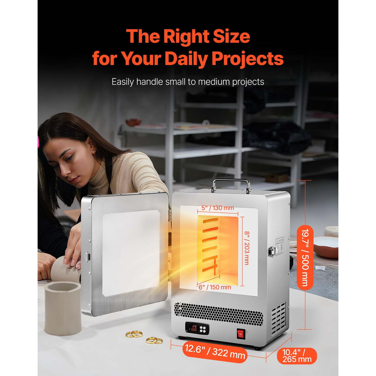 Electric Melting Furnace, 1650W Electric Kiln, Digital Melting Furnace with Max Temp 2192Fahrenheit/1200Celsius for Lost-Wax Casting, Clay DIY, Metal Annealing, Ceramic Firing, PID Temp Control
