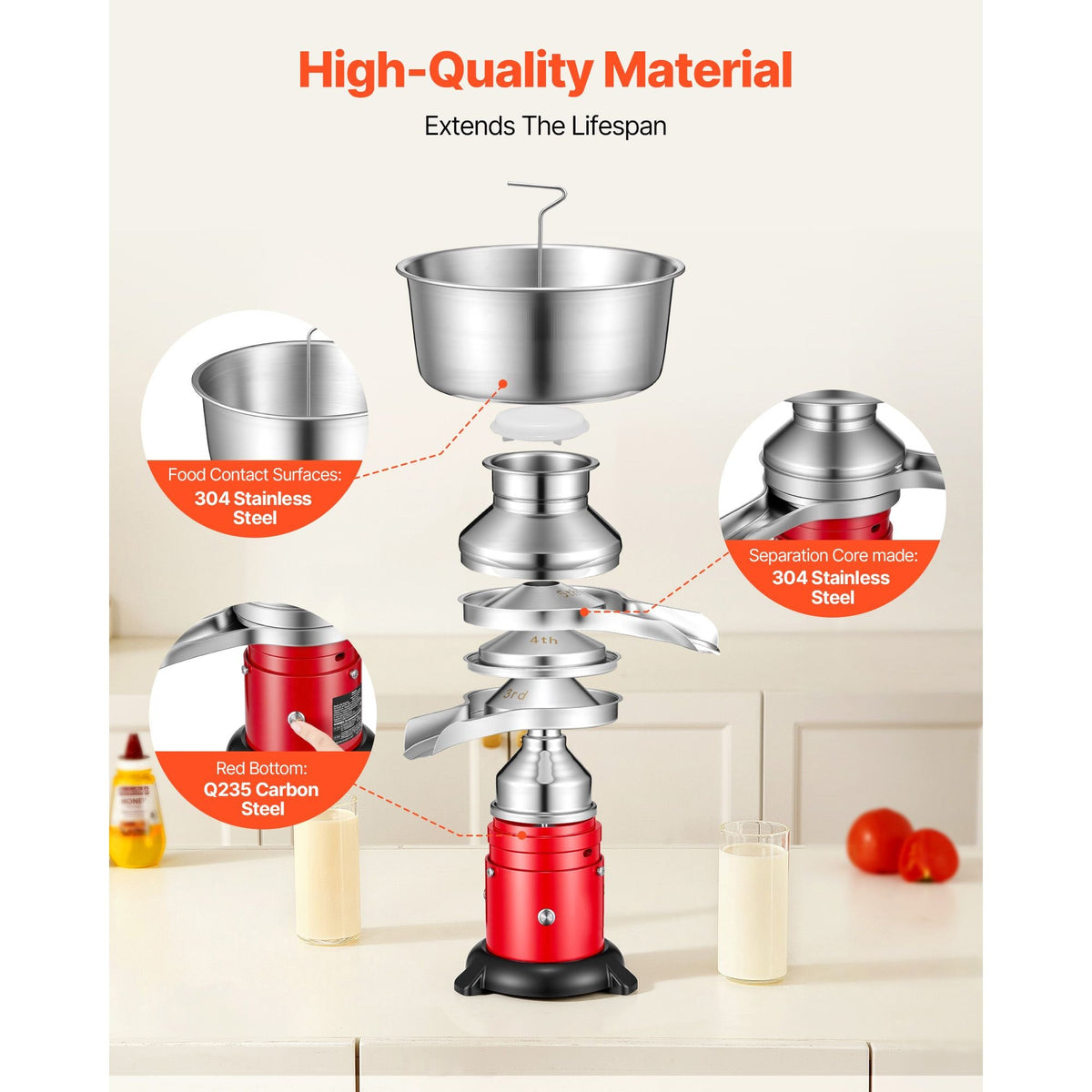 Electric Milk Cream Separator, 60L/H Output 10500RPM Milk Cream Centrifugal Separator, 304 Stainless Steel Goat Cow Milk Skimmer Separating Machine with 4.5L Bowl Capacity (40W, 100-240V)
