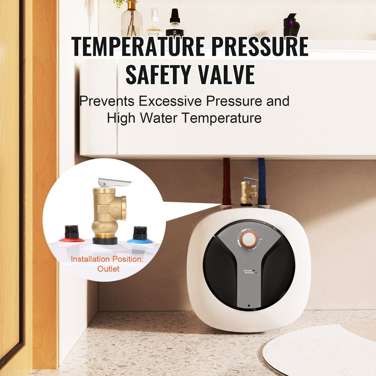Electric Mini-Tank Water Heater 8-Gallon Tank, 1440W Hot Water Boiler Storage, Safety Temperature Pressure Valve Easy Install, for Kichen Bathroom Restaurant, Shelf Wall Floor Mounted